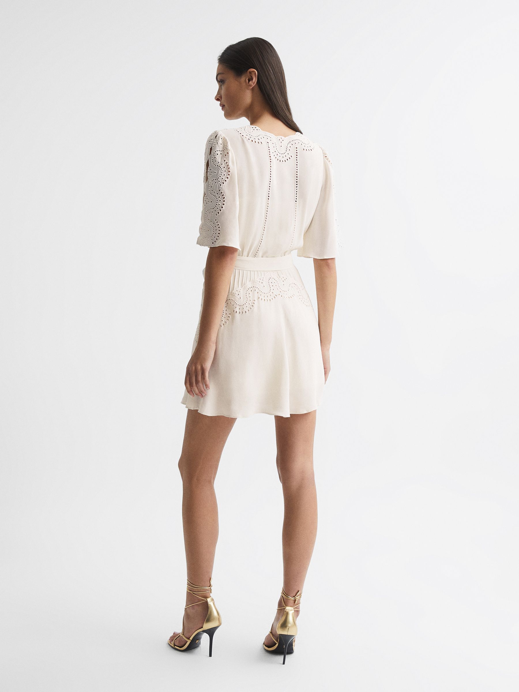 Broderie Sleeve Floppy Mini Dress in Cream - Image 5 of 8