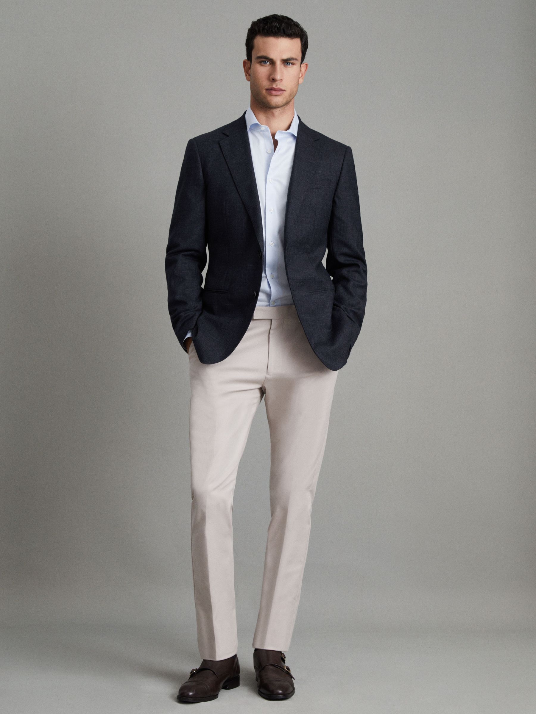 Single Breasted Wool Suit Slim Fit Blazer in Navy - Image 3 of 6