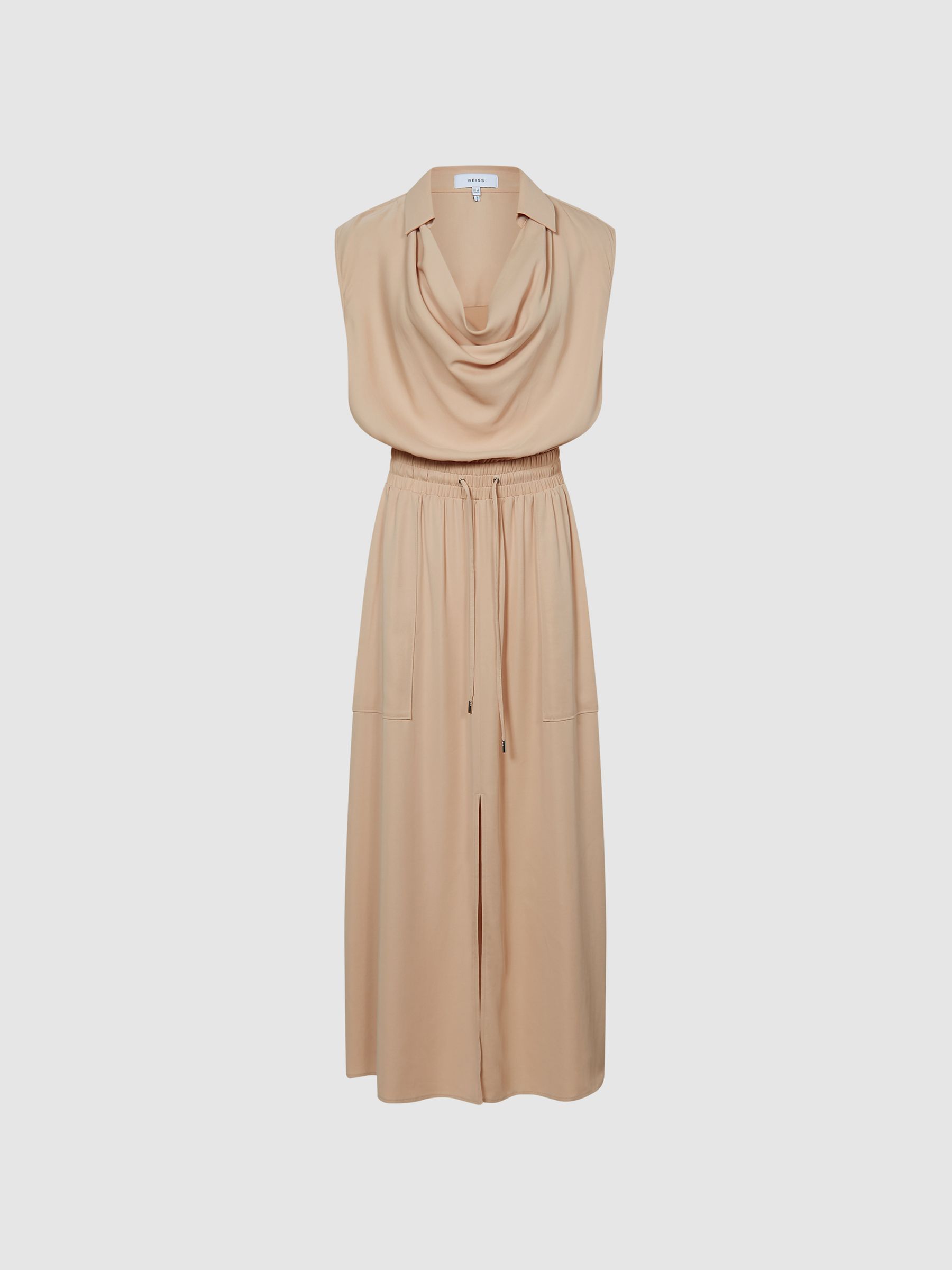 Sleeveless Cowl-Neck Shirt Dress in Nude - Image 2 of 8