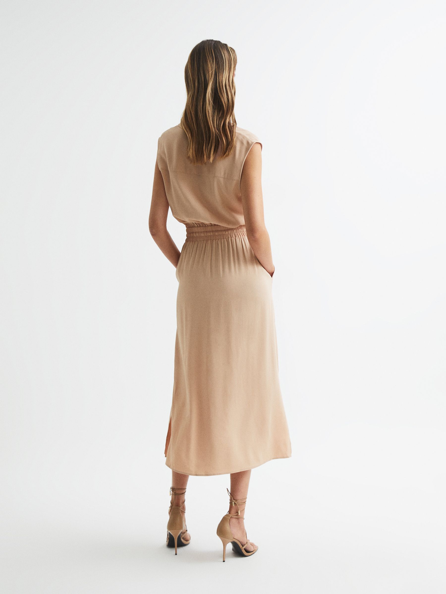 Sleeveless Cowl-Neck Shirt Dress in Nude - Image 5 of 8