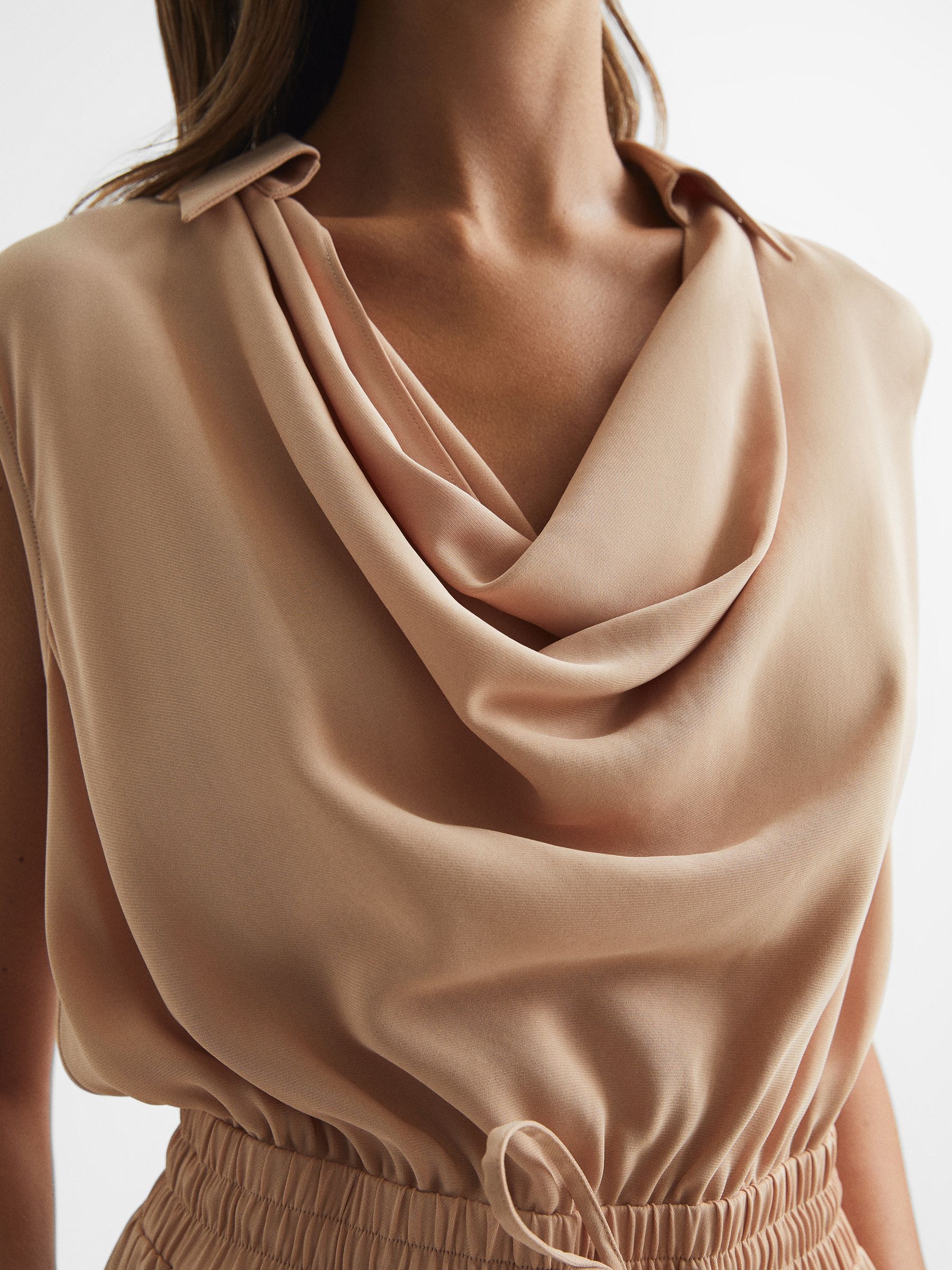 Sleeveless Cowl-Neck Shirt Dress in Nude - Image 6 of 8