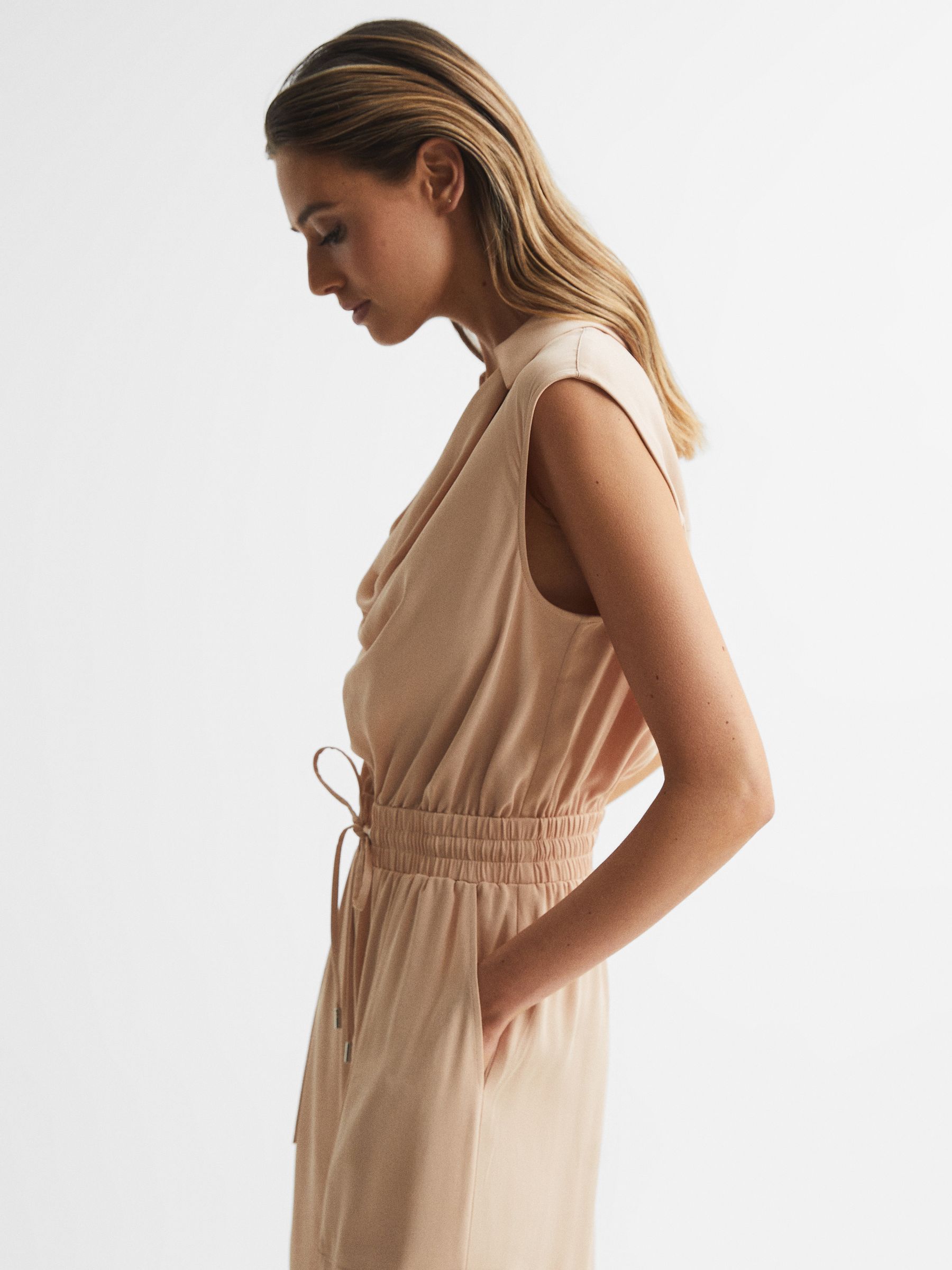 Sleeveless Cowl-Neck Shirt Dress in Nude - Image 7 of 8