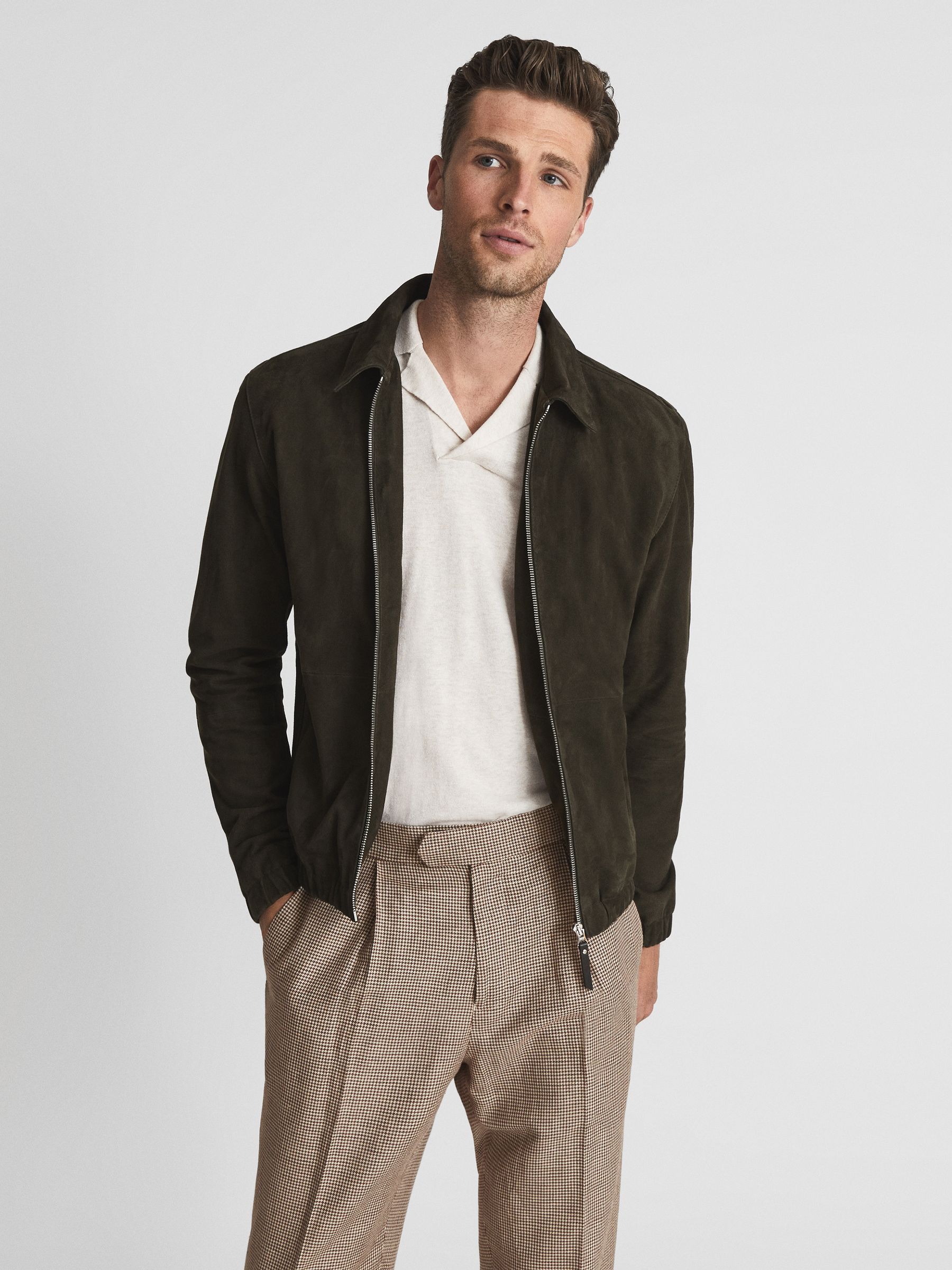 Walk Brown Formal Puppytooth Check Slim Fit Trousers - Image 3 of 6