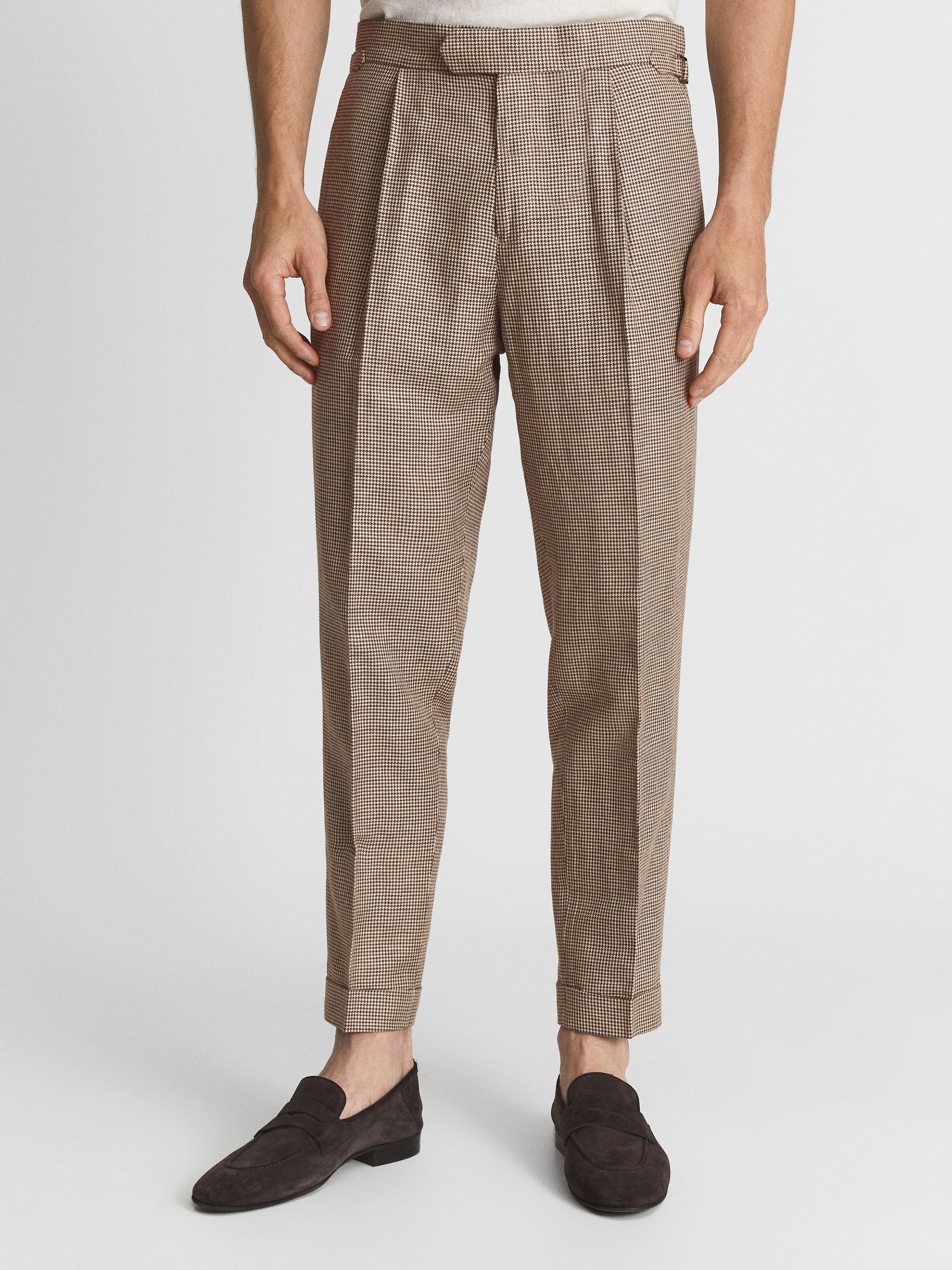 Walk Brown Formal Puppytooth Check Slim Fit Trousers - Image 4 of 6