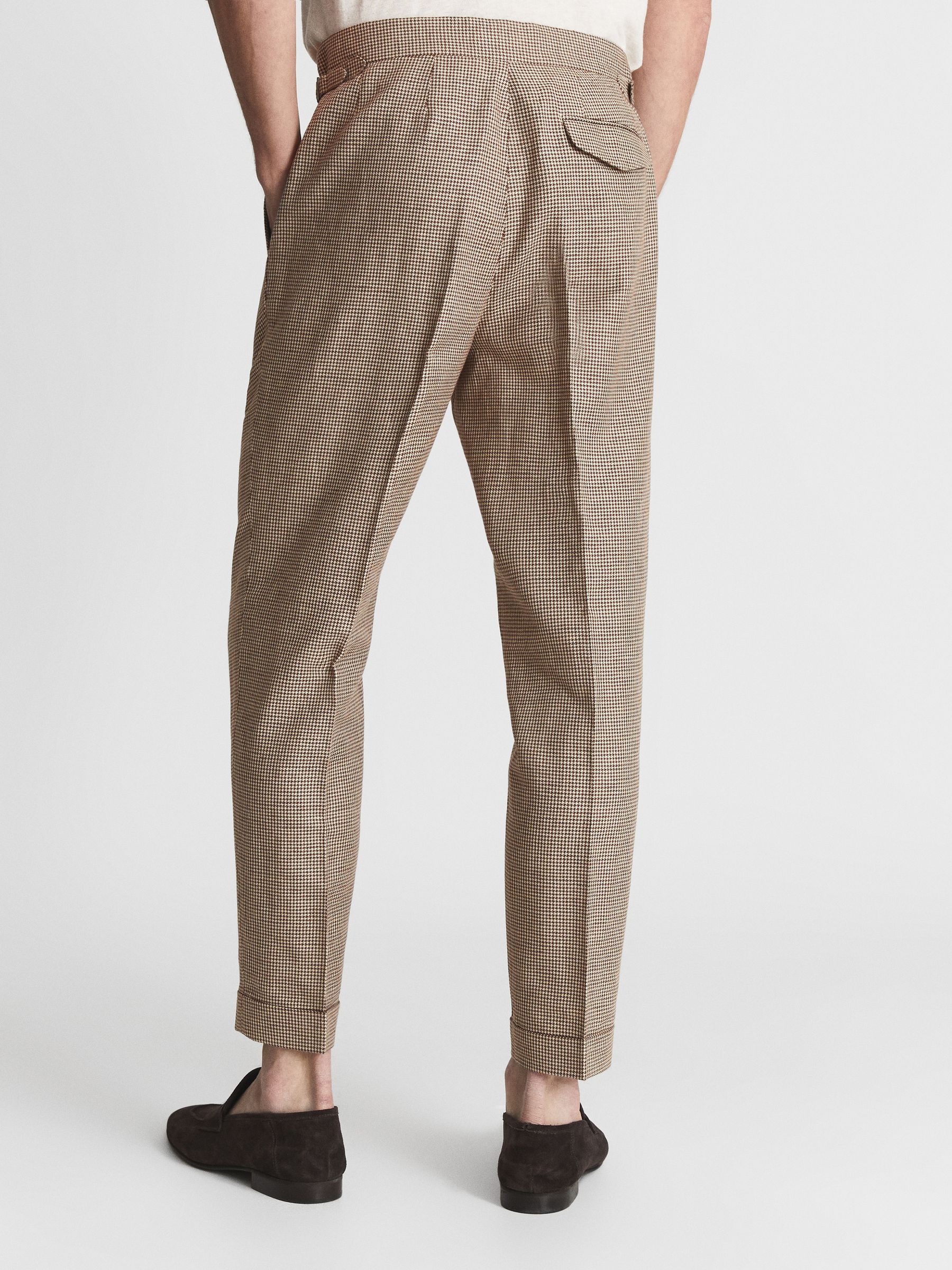 Walk Brown Formal Puppytooth Check Slim Fit Trousers - Image 5 of 6