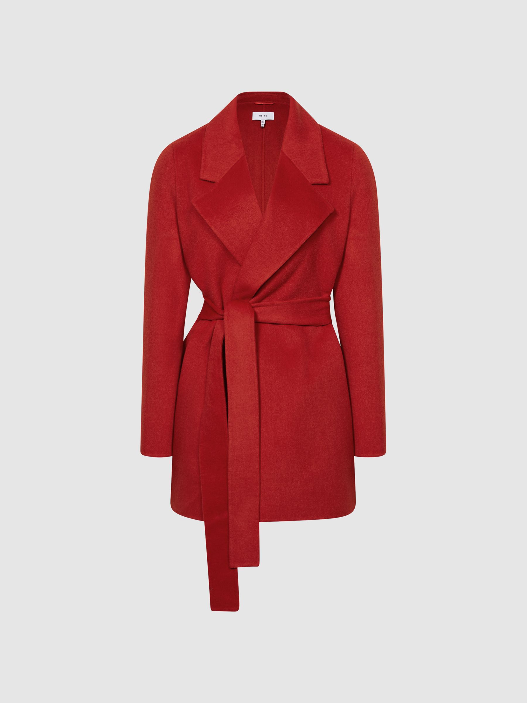 Belted Blindseam Short Coat in Red - Image 2 of 6