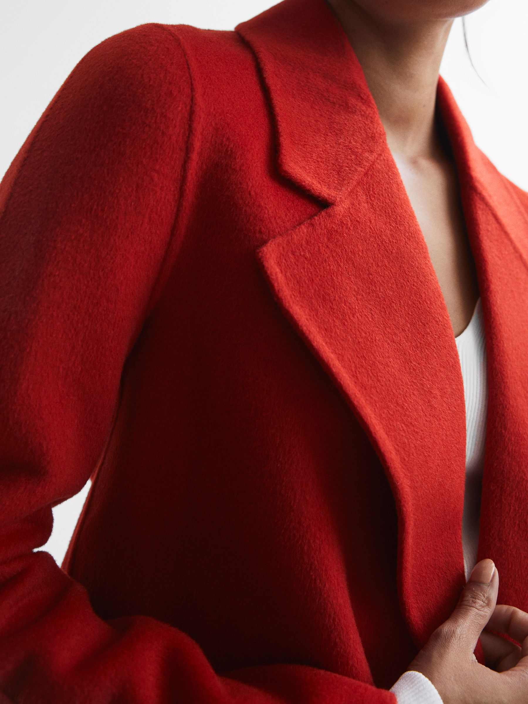 Belted Blindseam Short Coat in Red - Image 4 of 6