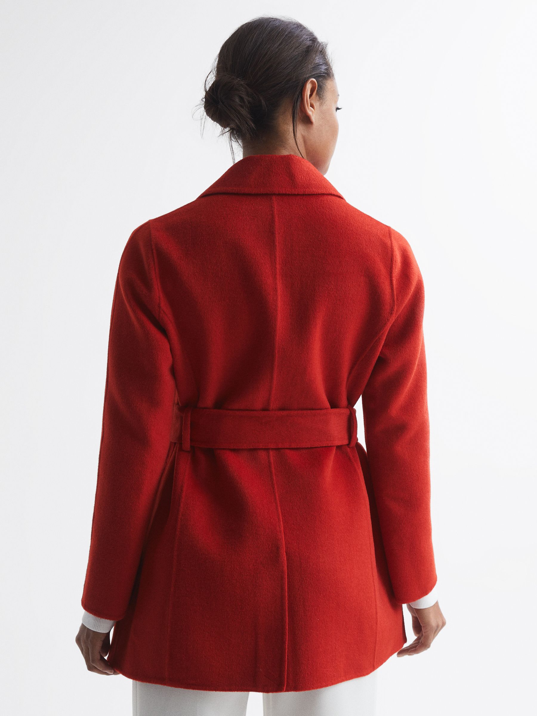 Belted Blindseam Short Coat in Red - Image 5 of 6