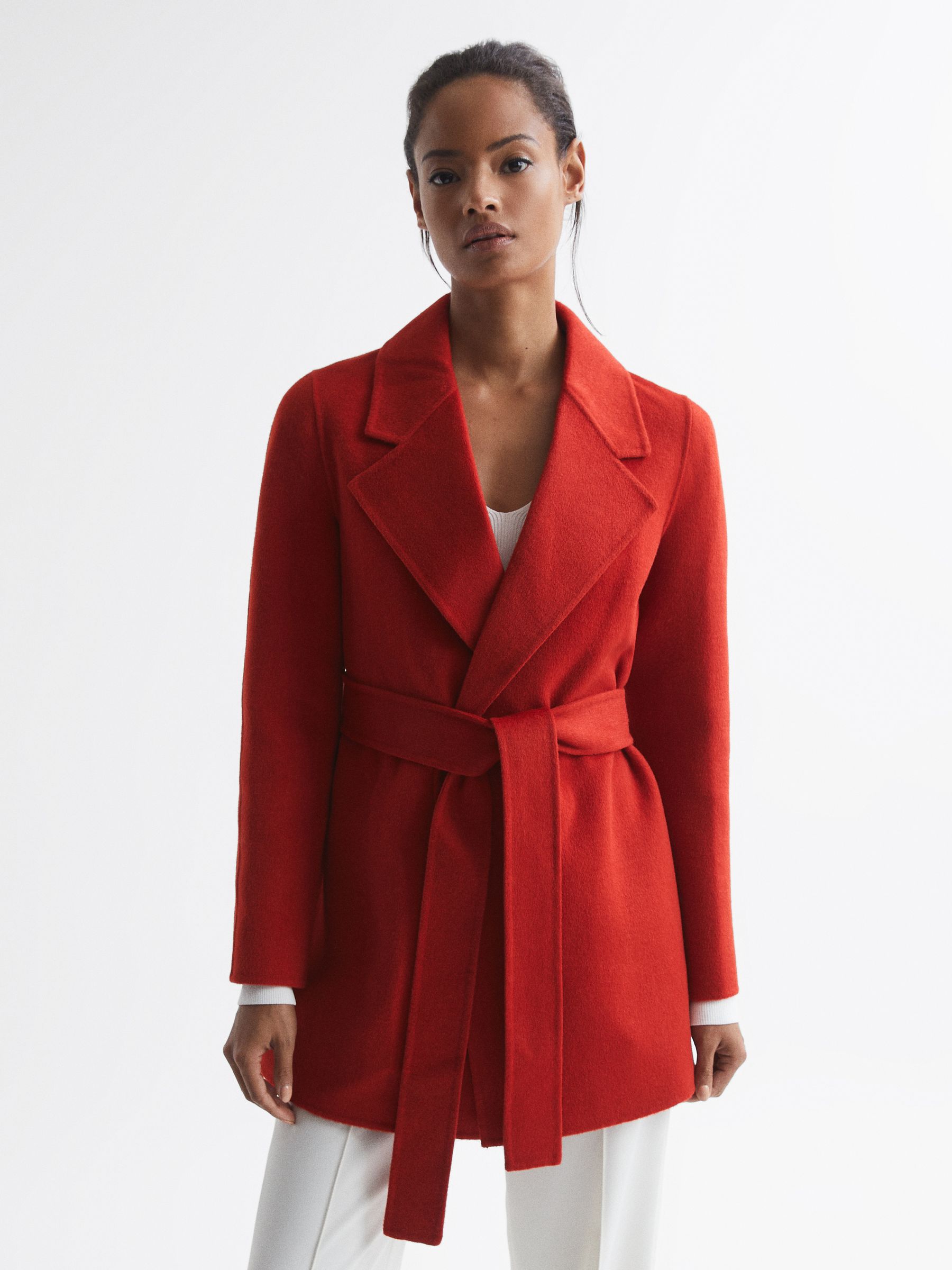 Belted Blindseam Short Coat in Red - Image 6 of 6