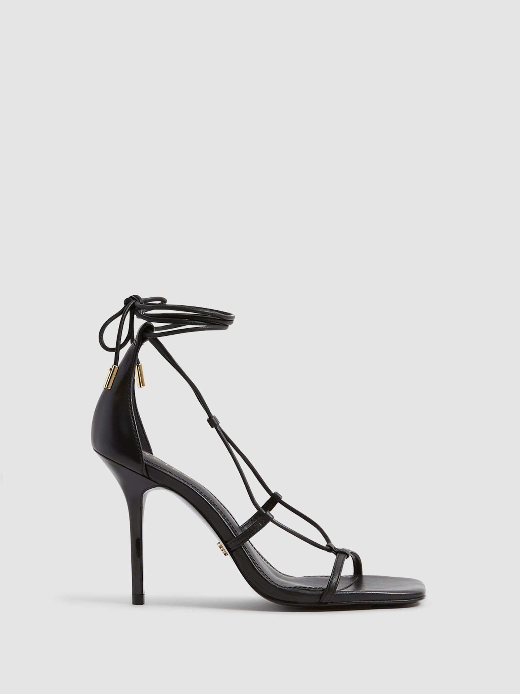 Leather Strappy Wrap Sandals in Black - Image 1 of 10