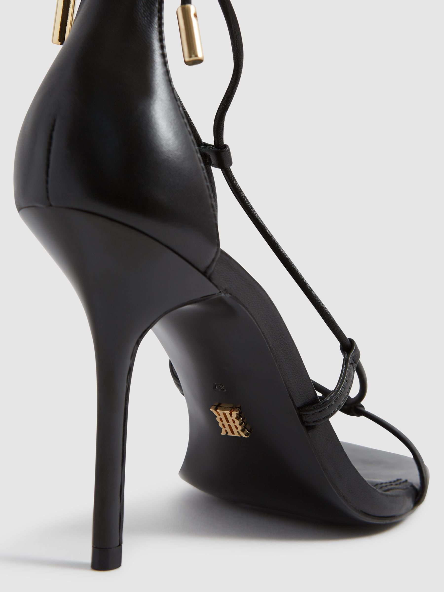 Leather Strappy Wrap Sandals in Black - Image 10 of 10