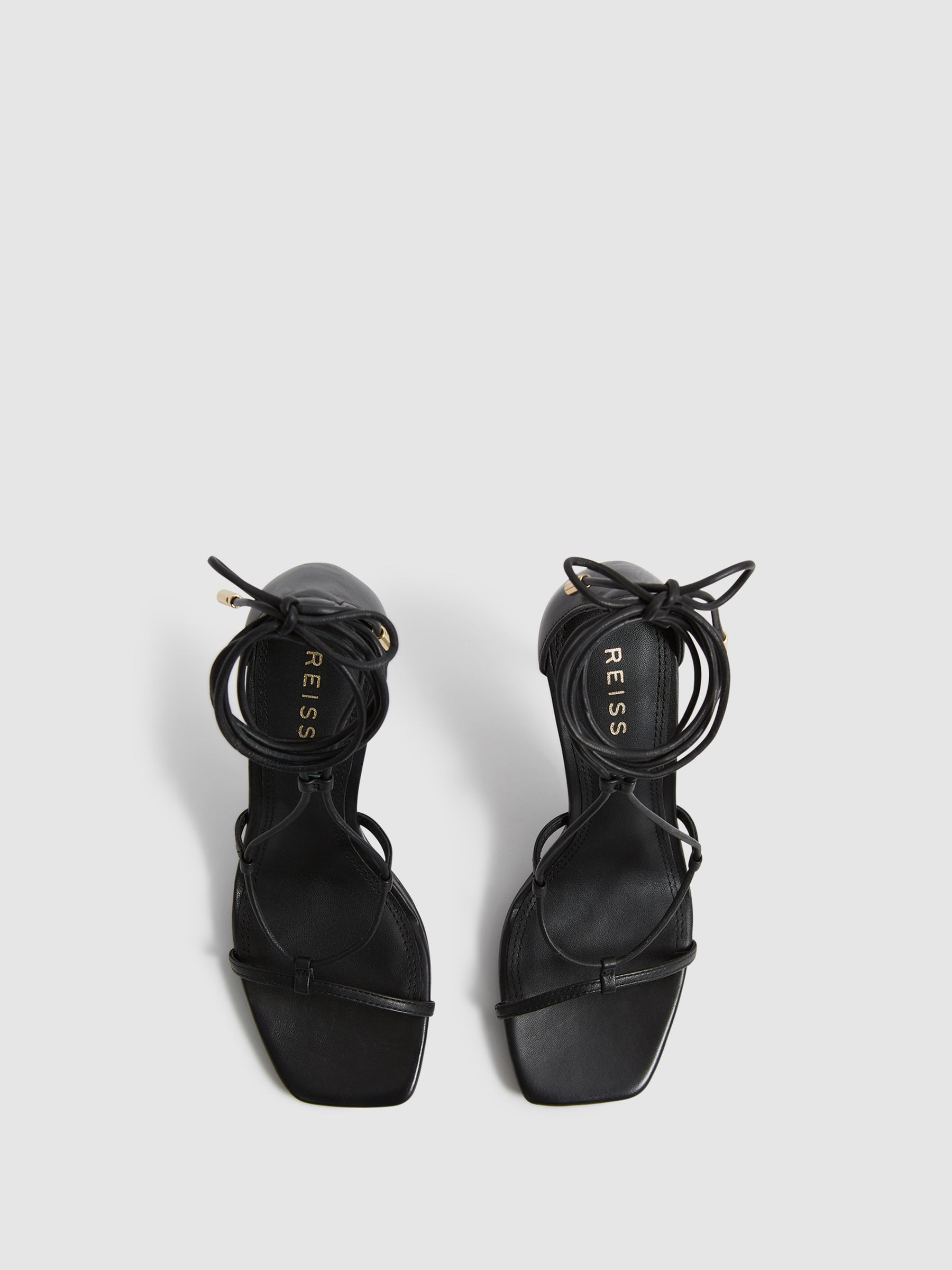 Leather Strappy Wrap Sandals in Black - Image 4 of 10