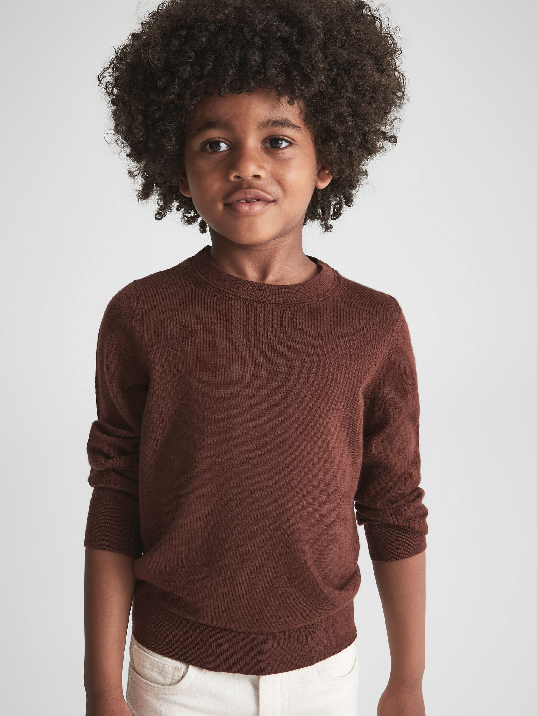Senior Crew Neck Knitted Jumper in Rust - Image 1 of 6
