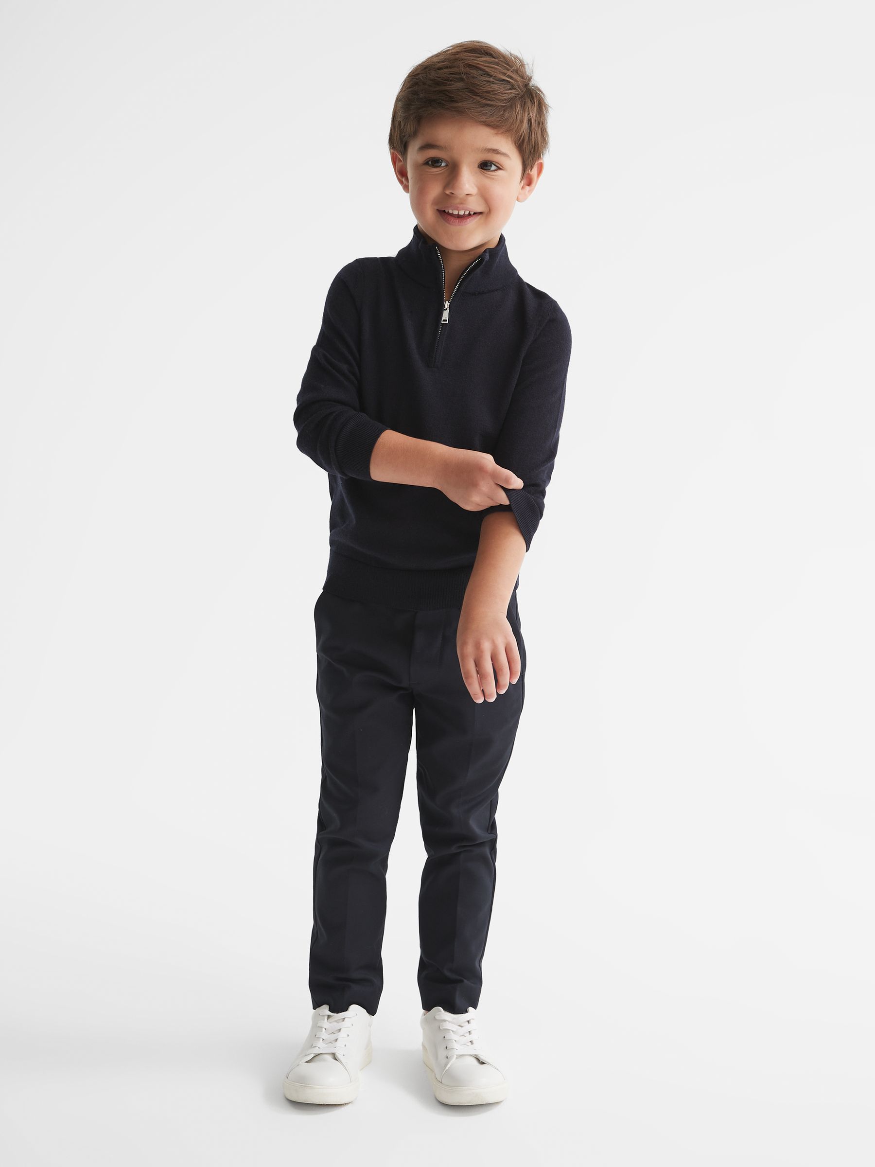 Senior Merino Wool Zip-Neck Jumper in Navy - Image 3 of 5