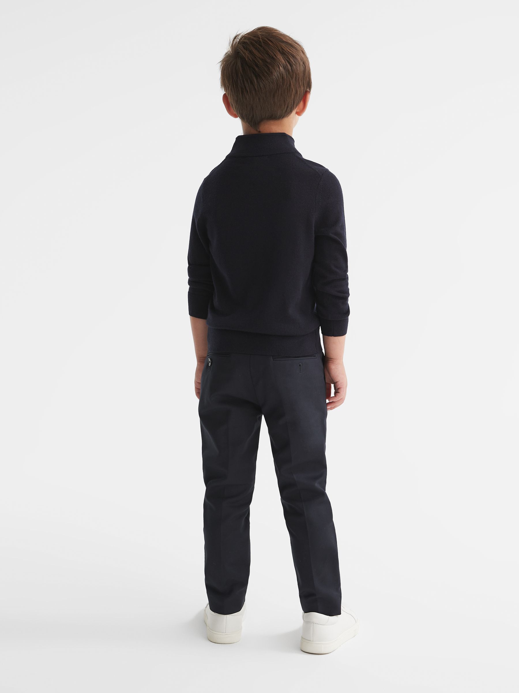 Senior Merino Wool Zip-Neck Jumper in Navy - Image 4 of 5