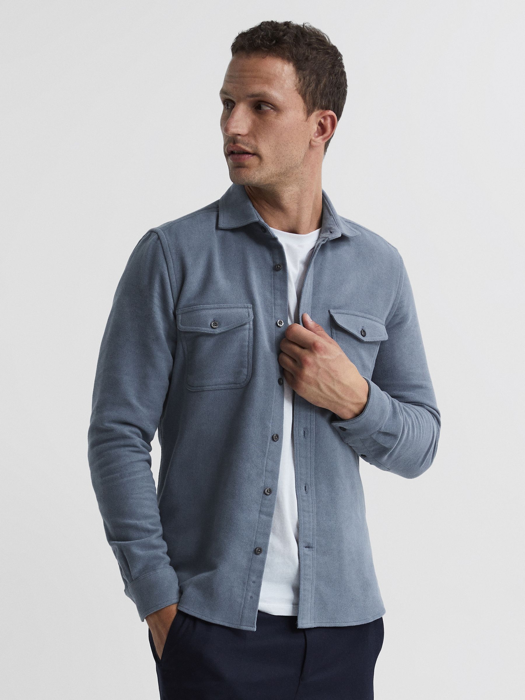 Twin Pocket Overshirt in Airforce Blue - Image 1 of 6