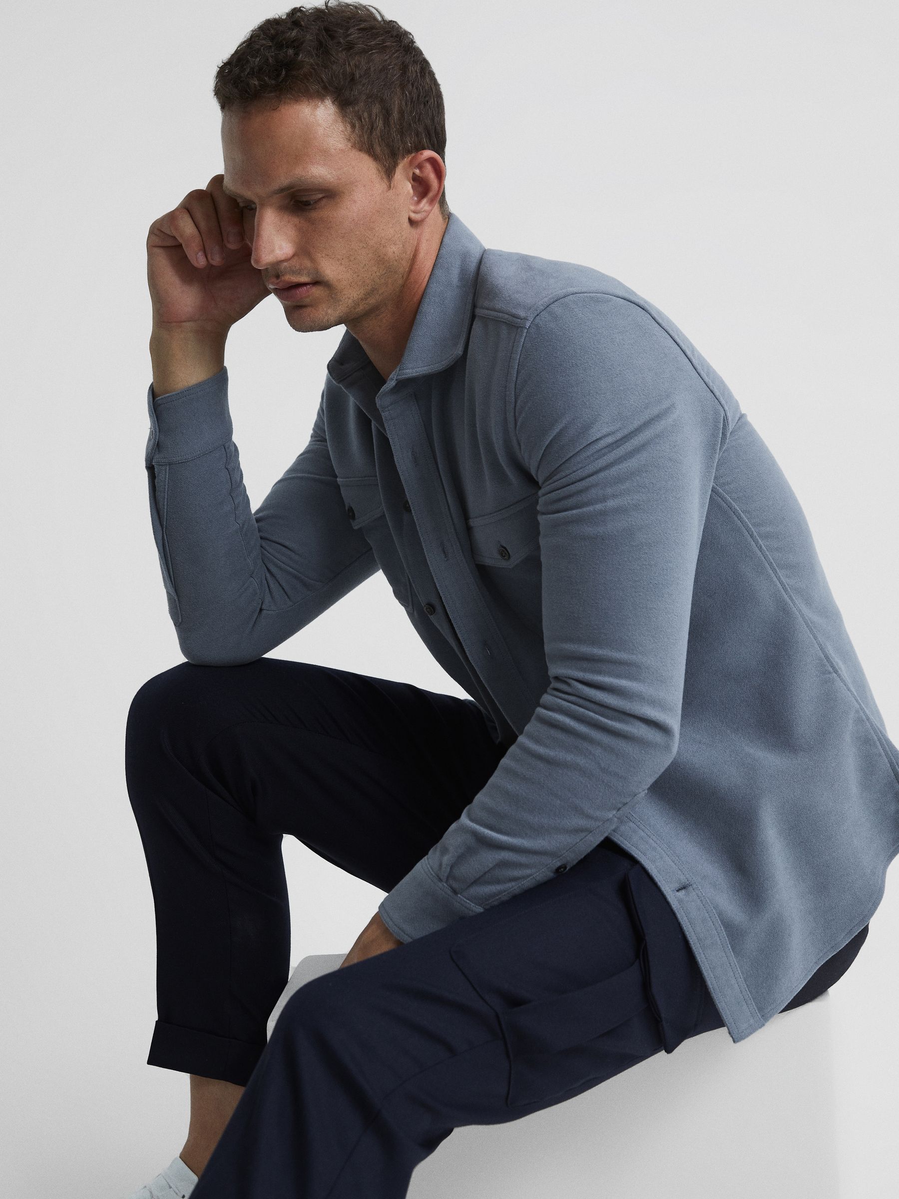 Twin Pocket Overshirt in Airforce Blue - Image 6 of 6