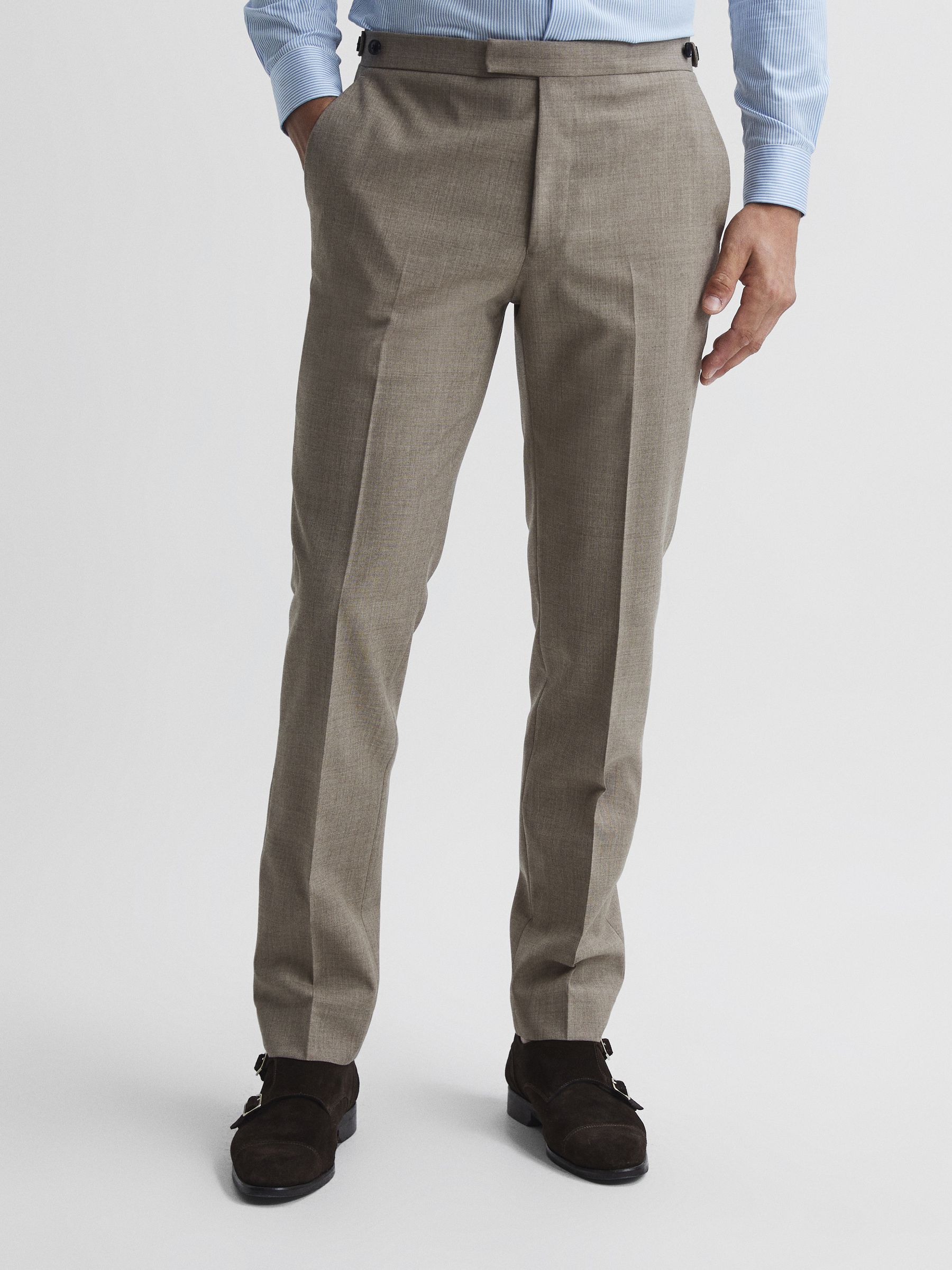 Slim Fit Textured Mixer Trousers in Light Brown - Image 1 of 1