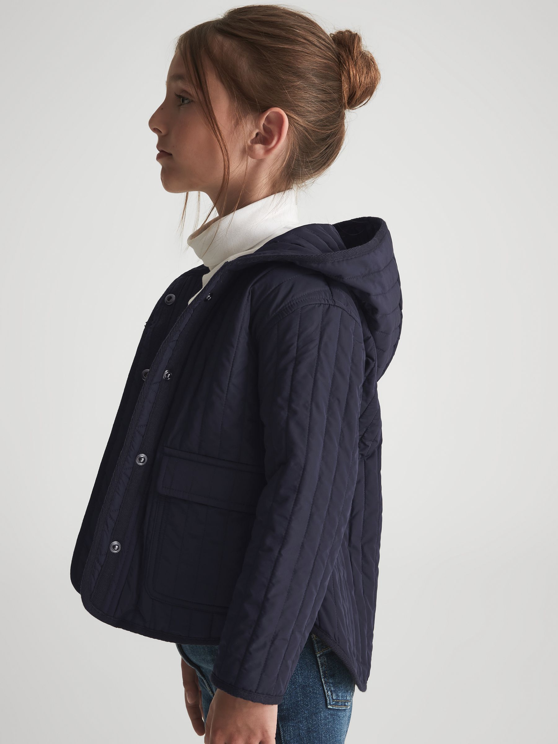Junior Quilted Puffer Jacket in Navy - Image 6 of 9