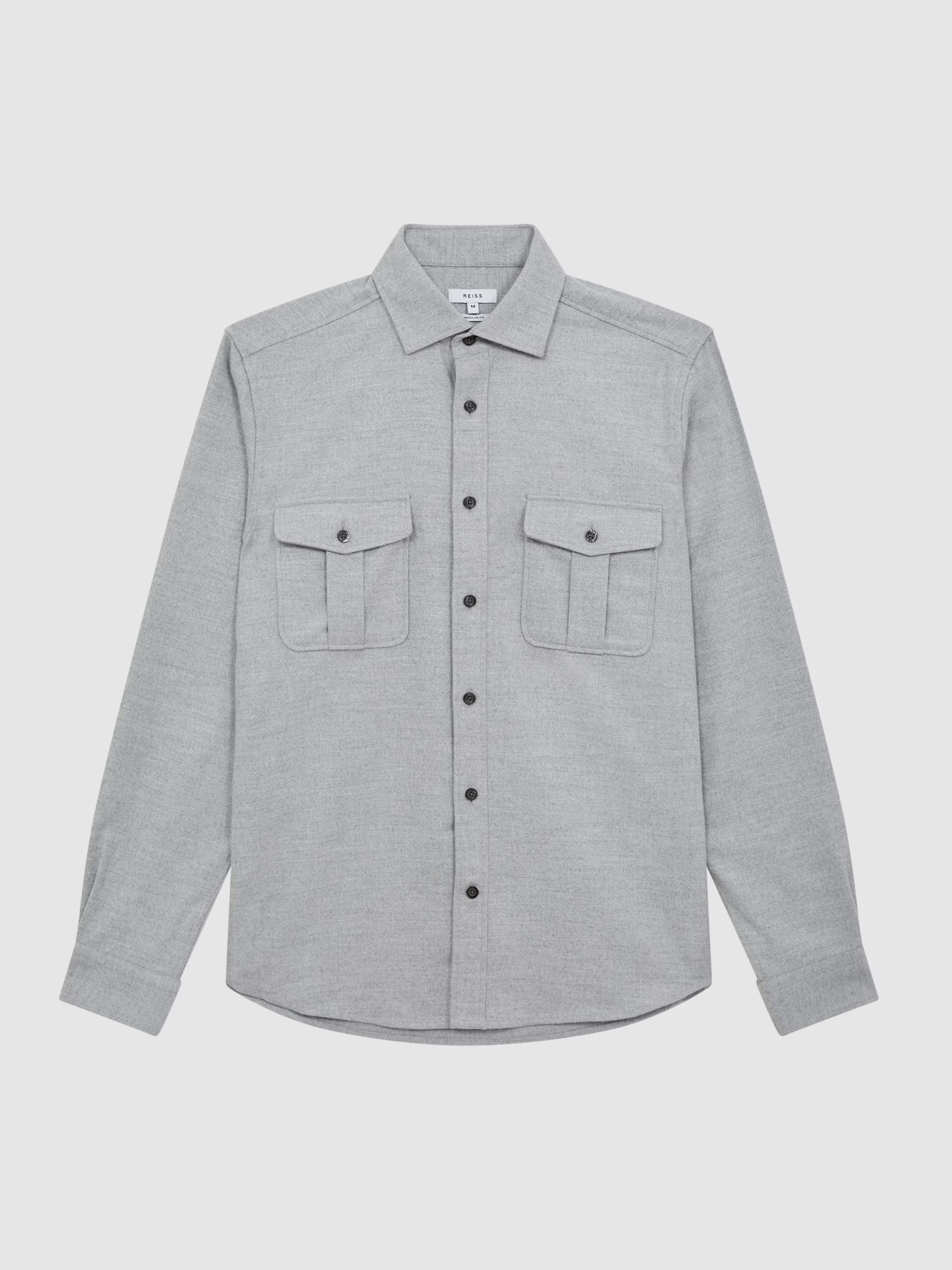 Brushed Twin Pocket Overshirt in Grey Melange - Image 2 of 7