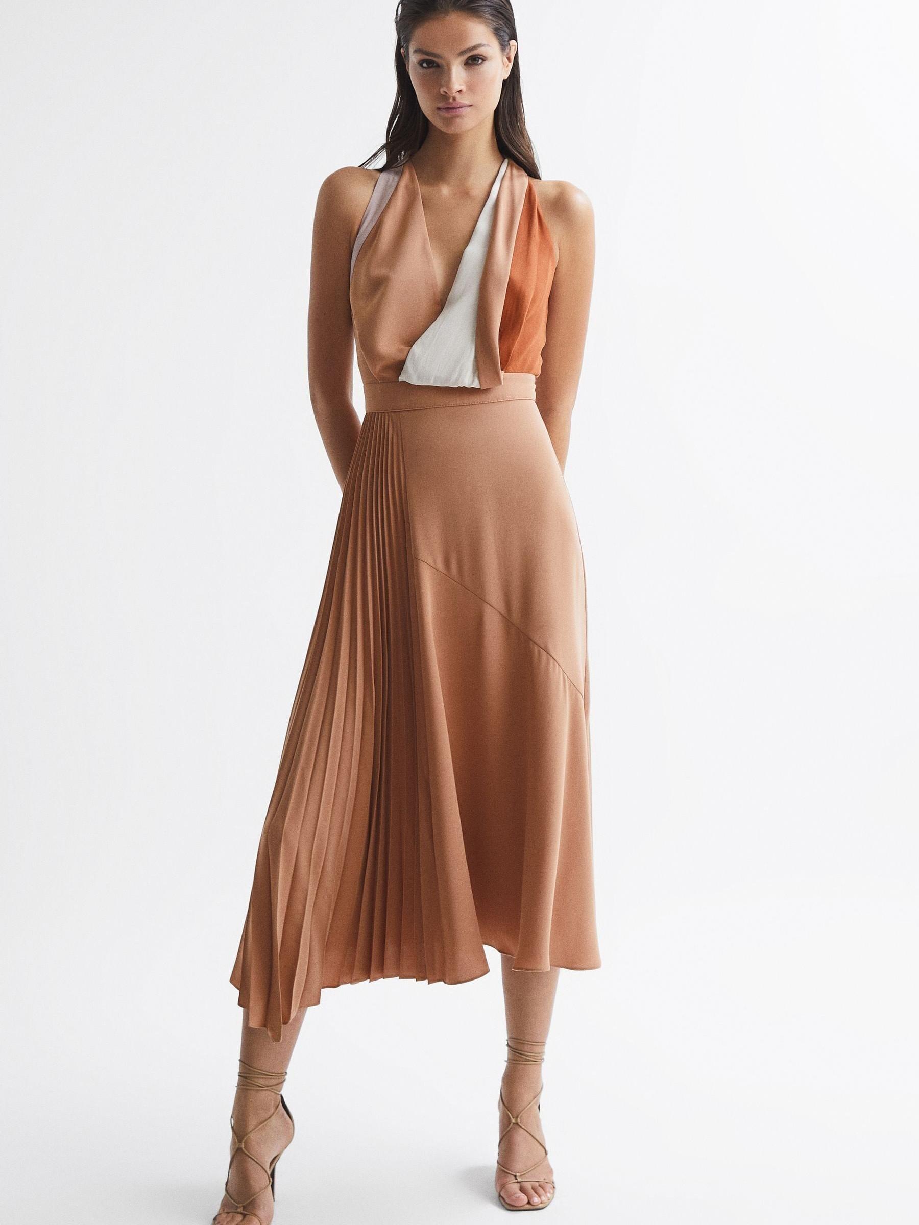Colourblock Midi Dress in Neutral - Image 1 of 7