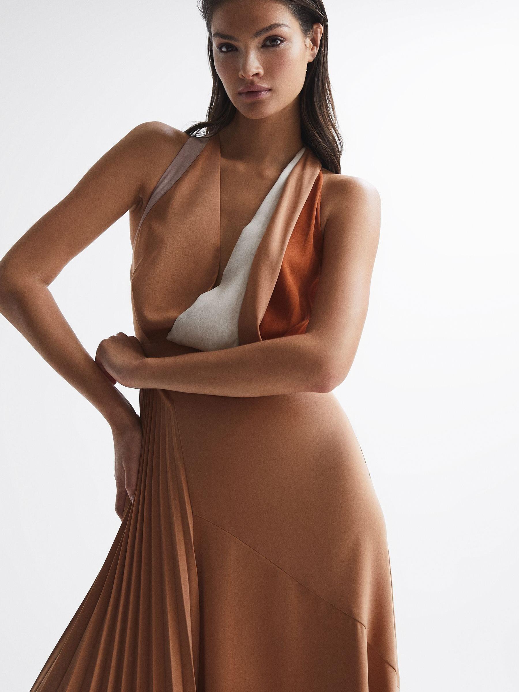 Colourblock Midi Dress in Neutral - Image 3 of 7