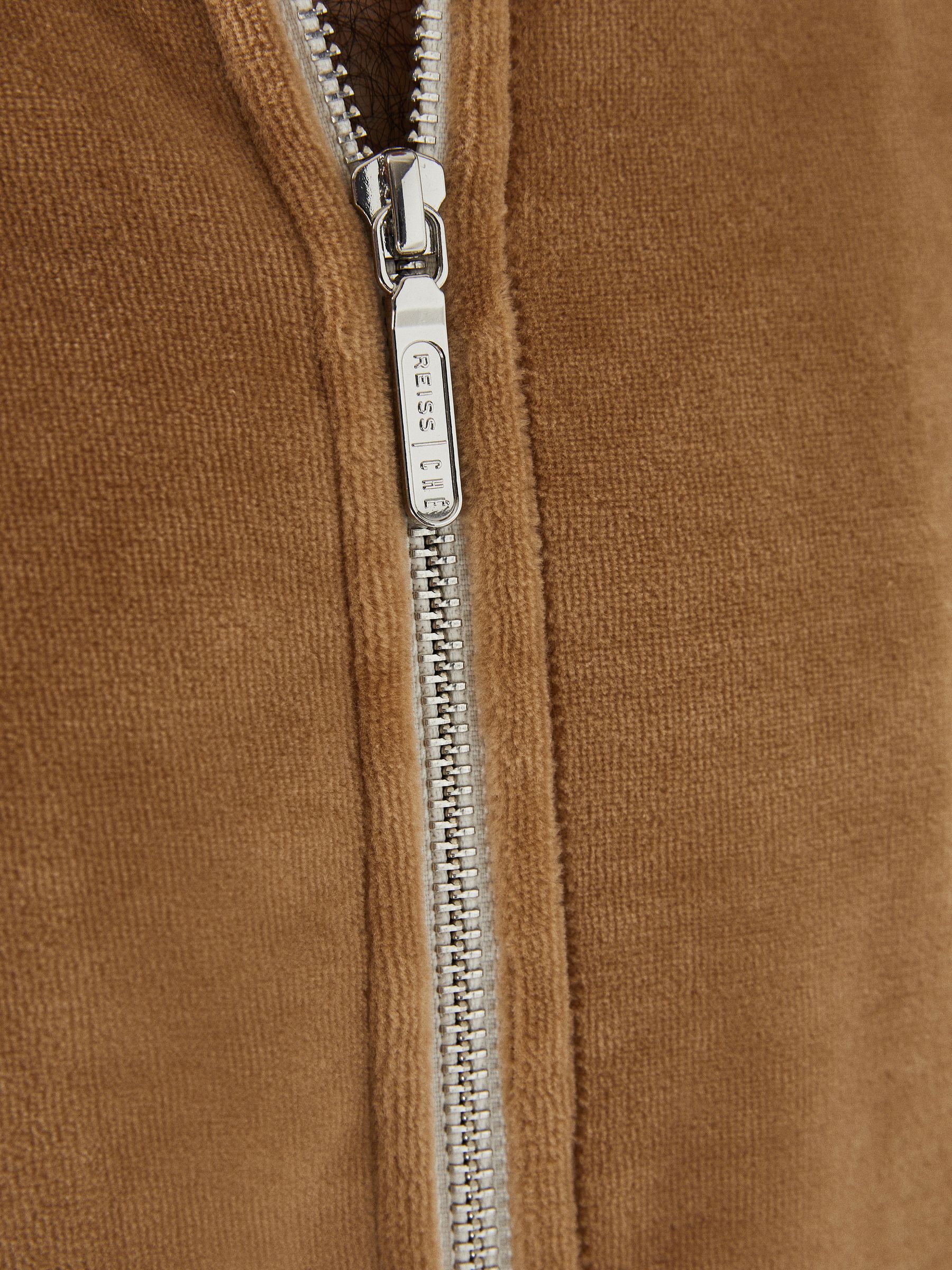 Velour Contrast Panel Zip Through Jacket in Camel - Image 7 of 8