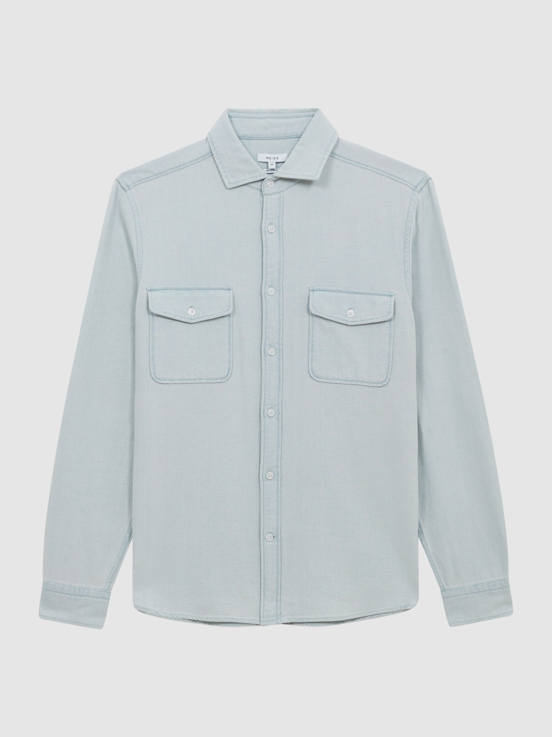Chambray Twin Pocket Overshirt in Acid Wash Blue - Image 2 of 7