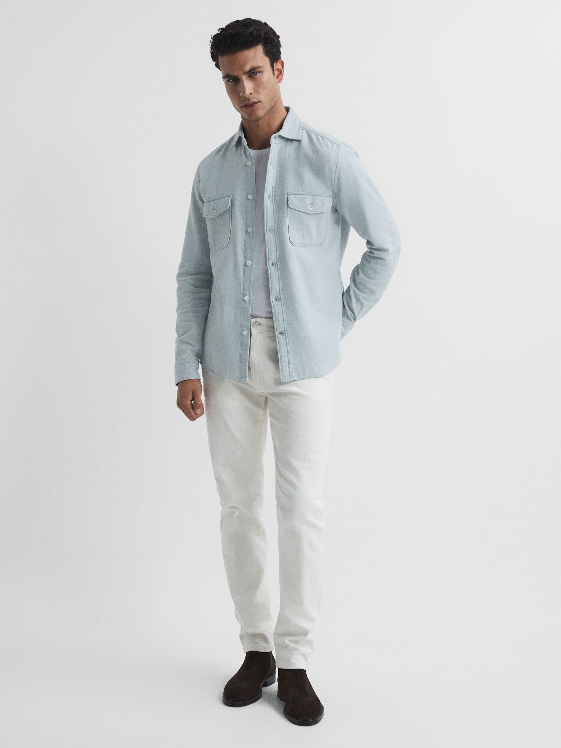Chambray Twin Pocket Overshirt in Acid Wash Blue - Image 3 of 7