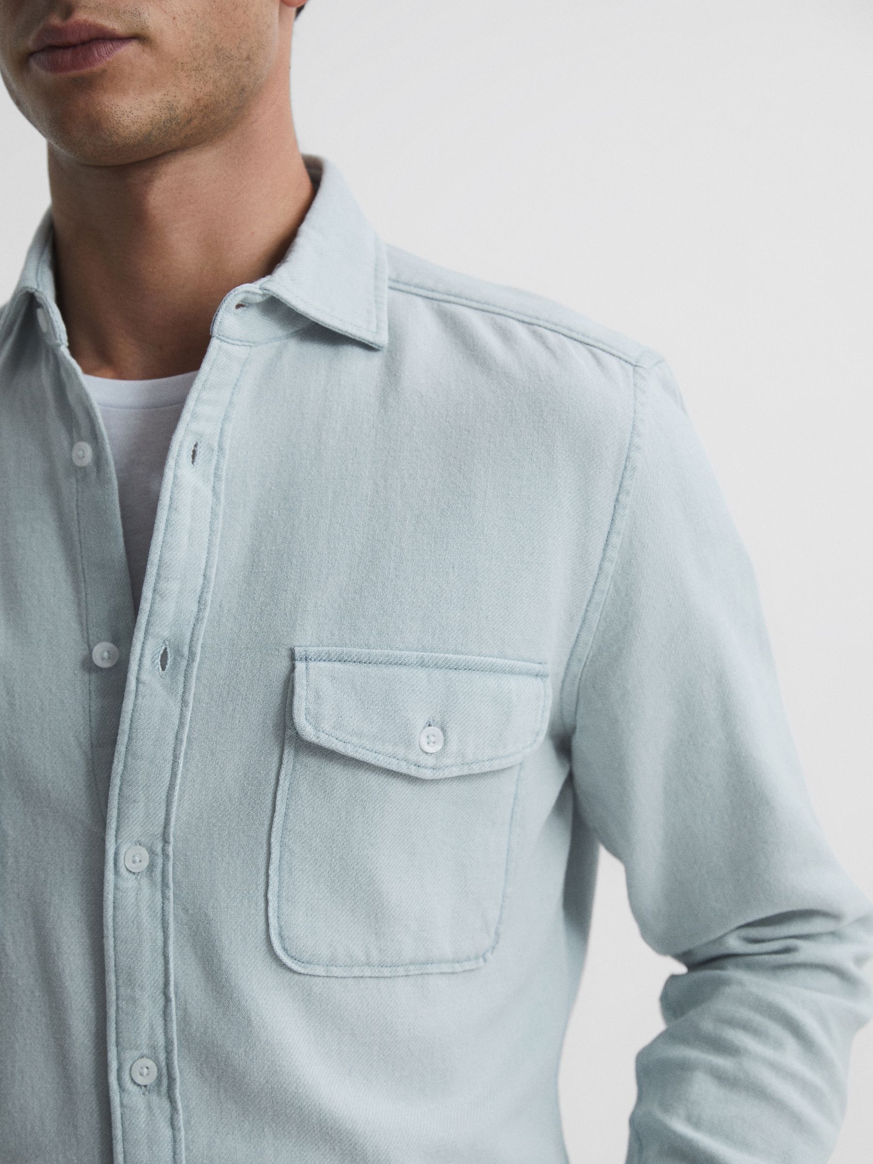 Chambray Twin Pocket Overshirt in Acid Wash Blue - Image 4 of 7