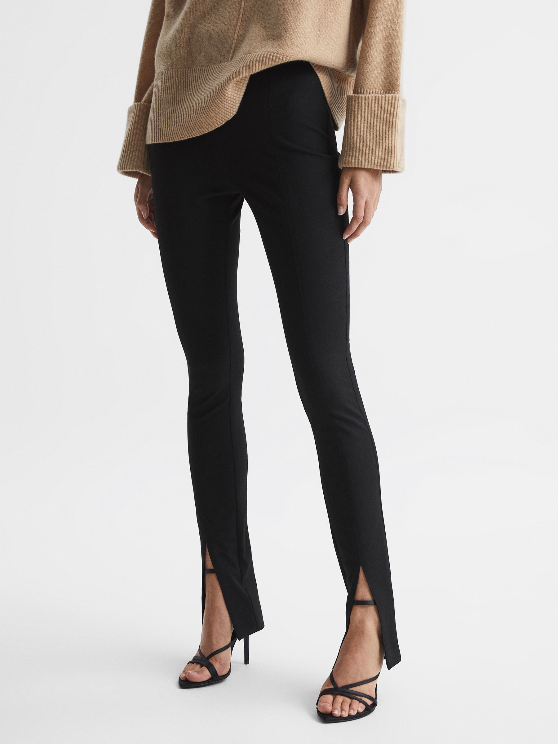 Skinny Fit Split Front Trousers in Black - Image 1 of 7