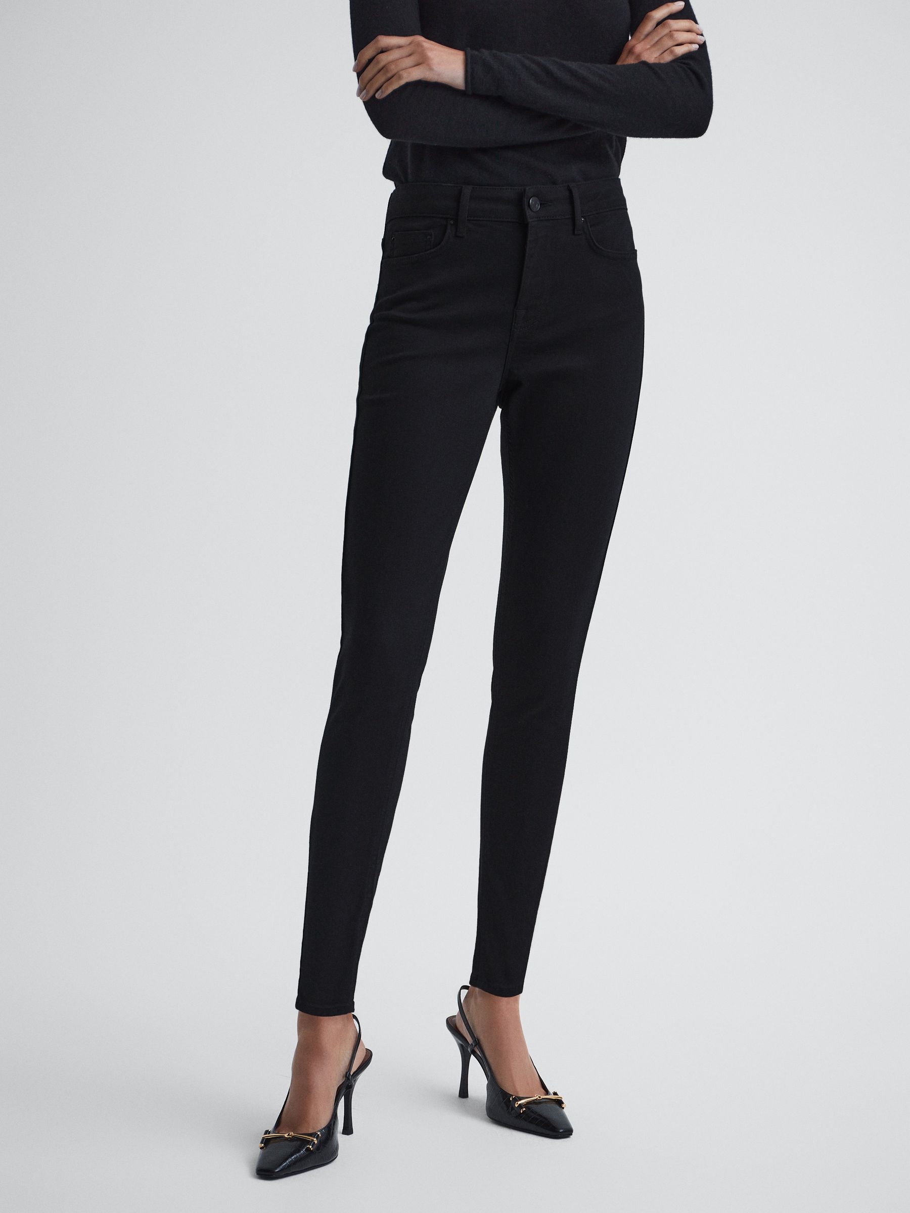 Mid Rise Skinny Jeans in Black - Image 1 of 7