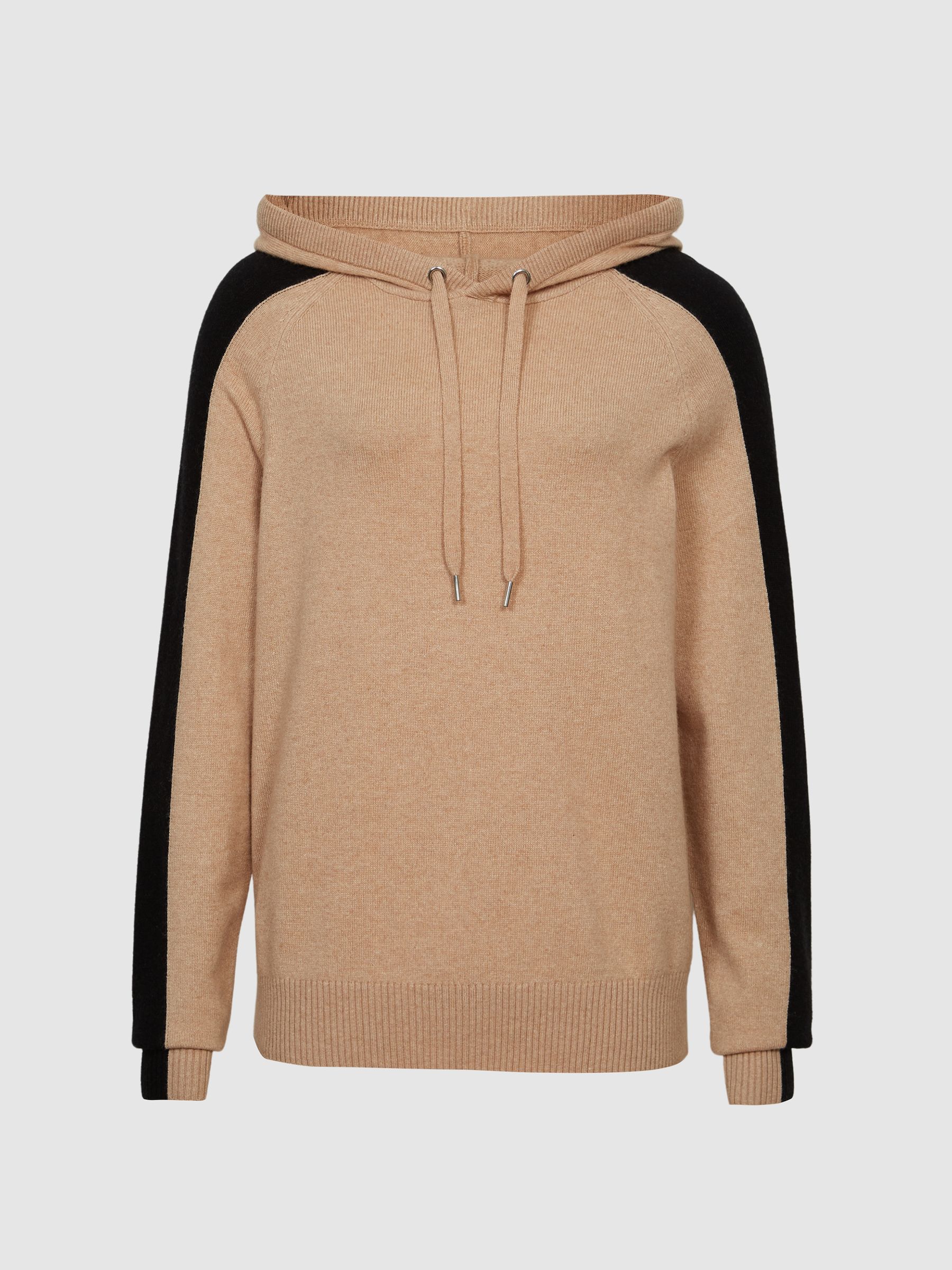 Colourblock Cashmere Blend Hoodie in Black/Camel - Image 2 of 7