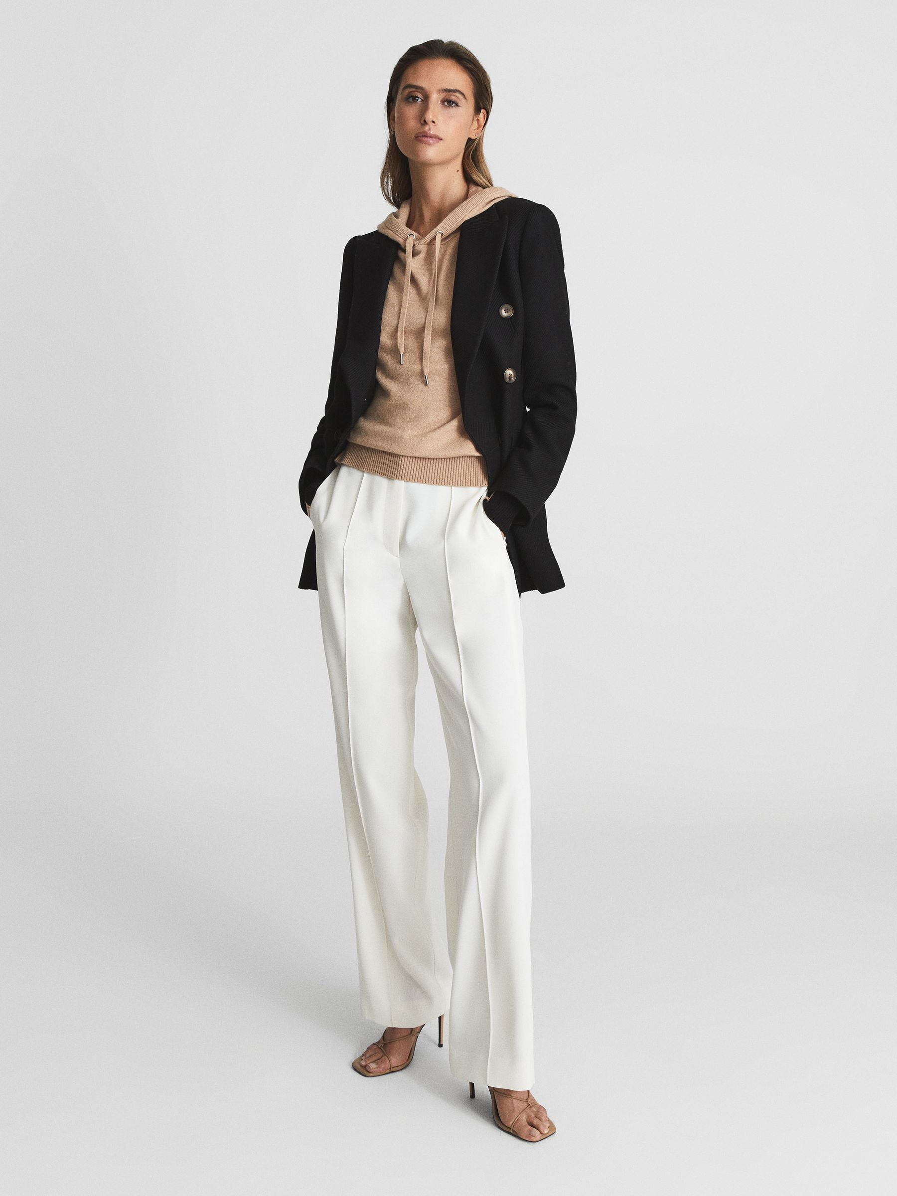 Colourblock Cashmere Blend Hoodie in Black/Camel - Image 3 of 7