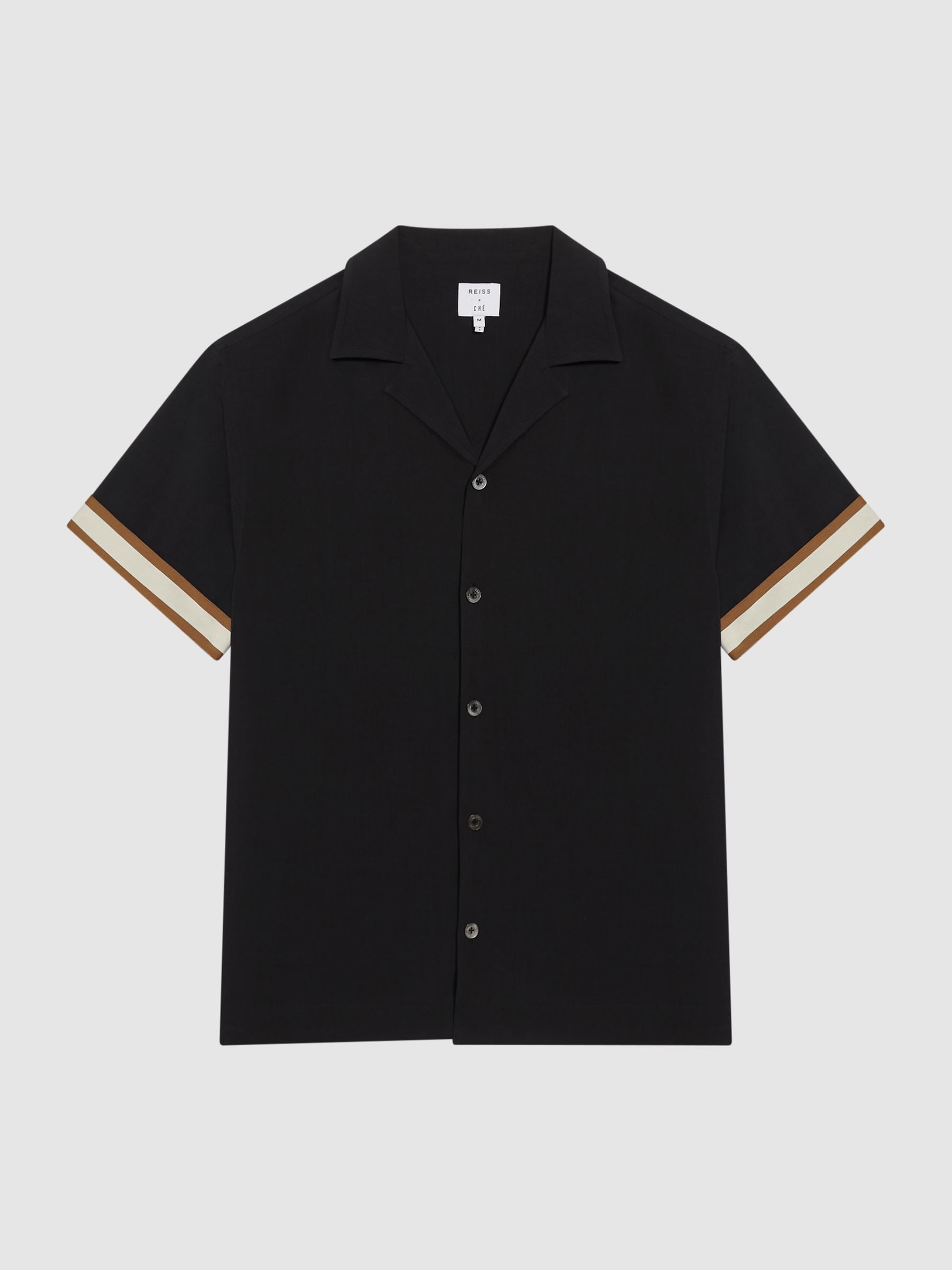 Che Contrast Cuff Cuban Collar Shirt in Black - Image 2 of 7