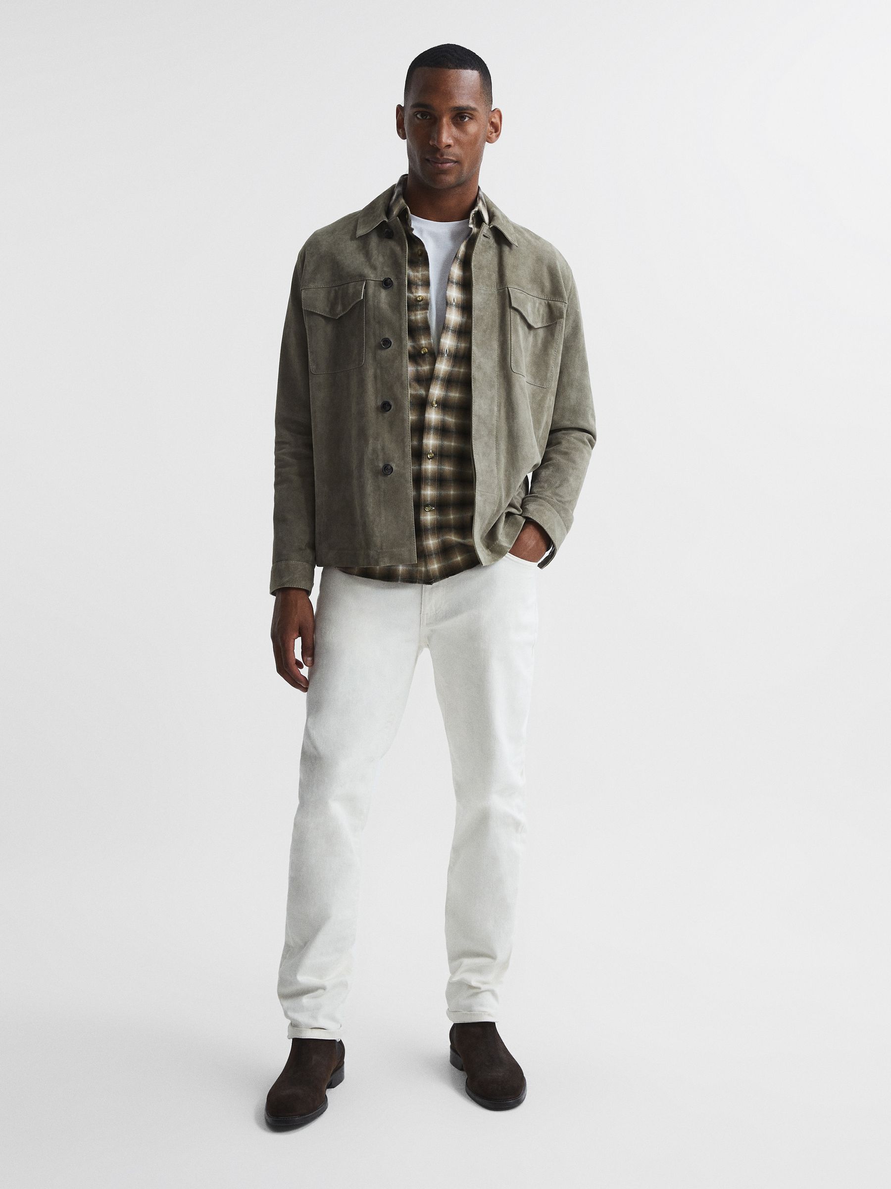 Brushed Check Overshirt in Brown - Image 3 of 5