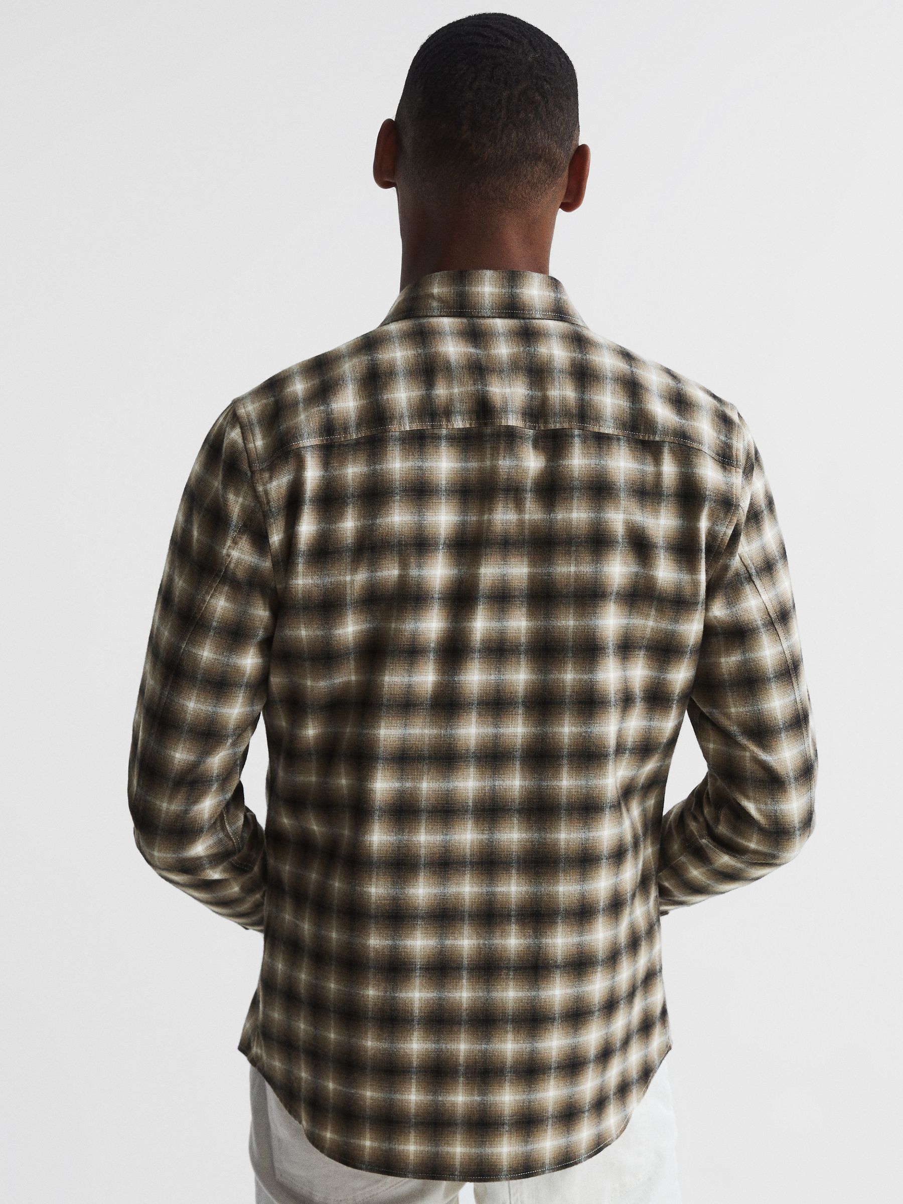 Brushed Check Overshirt in Brown - Image 5 of 5
