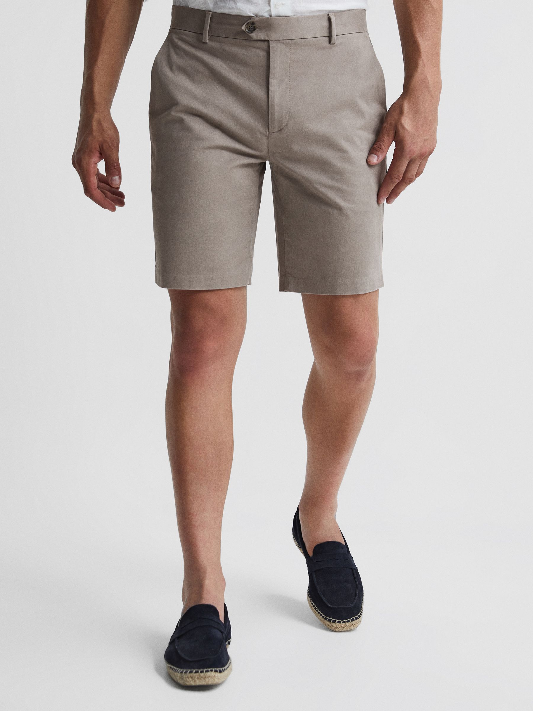Modern Fit Cotton Blend Chino Shorts in Mushroom - Image 1 of 6 Modern Fit Cotton Blend Chino Shorts in Mushroom - Image 1 of 6