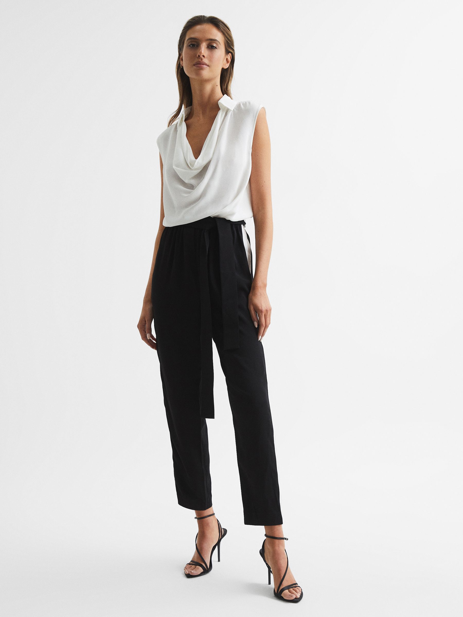 Regular Colourblock Shirt Jumpsuit in Black/Ivory - Image 1 of 7 Regular Colourblock Shirt Jumpsuit in Black/Ivory - Image 1 of 7