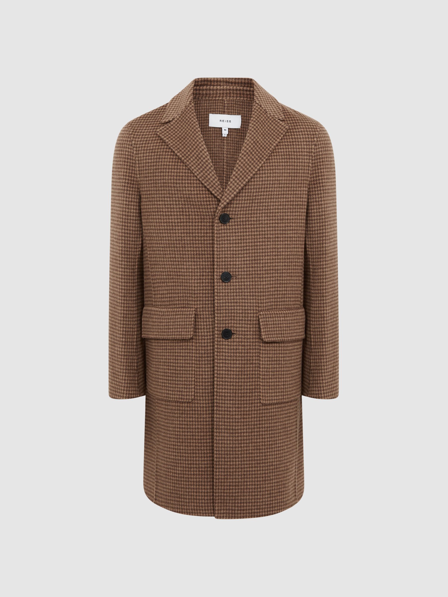 Single Breasted Brushed Wool Dogtooth Overcoat in Tobacco - Image 2 of 7