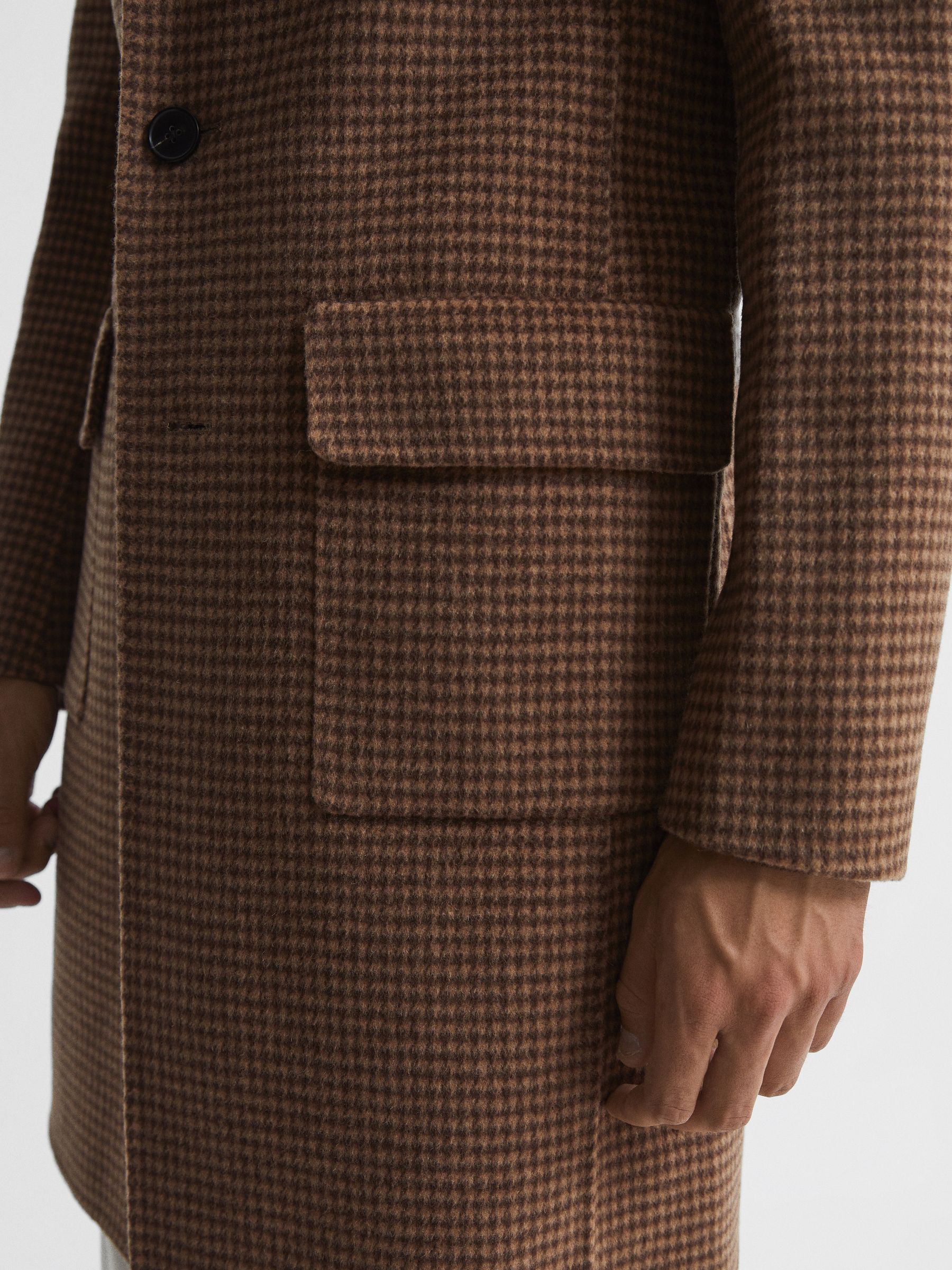 Single Breasted Brushed Wool Dogtooth Overcoat in Tobacco - Image 4 of 7