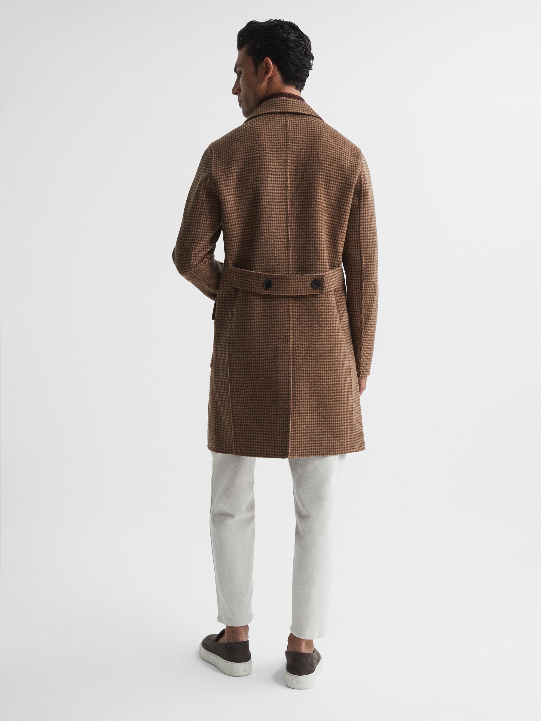 Single Breasted Brushed Wool Dogtooth Overcoat in Tobacco - Image 5 of 7