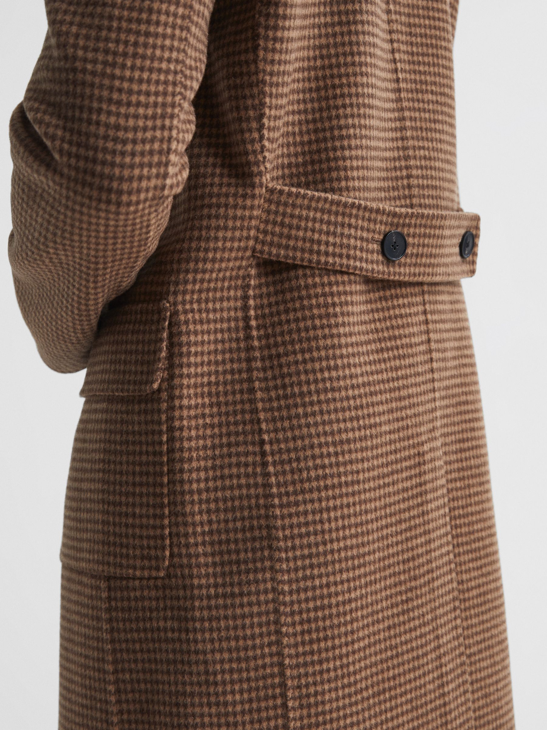 Single Breasted Brushed Wool Dogtooth Overcoat in Tobacco - Image 6 of 7
