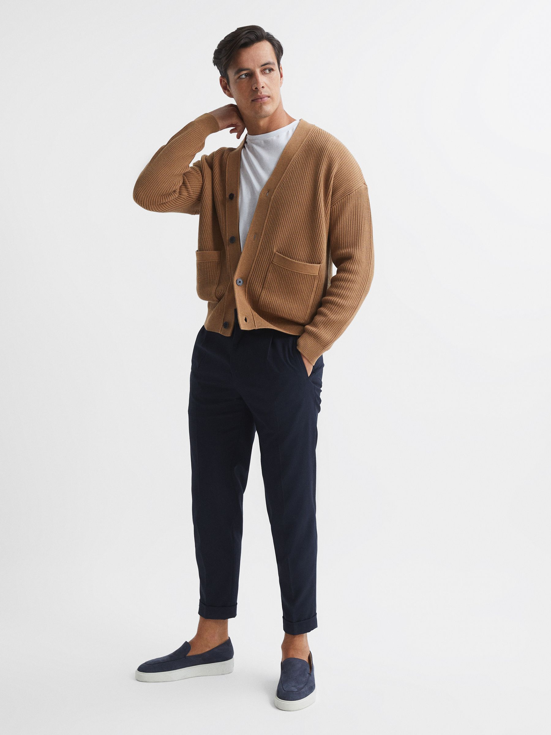 Chunky Knit Ribbed Cardigan in Camel - Image 3 of 6