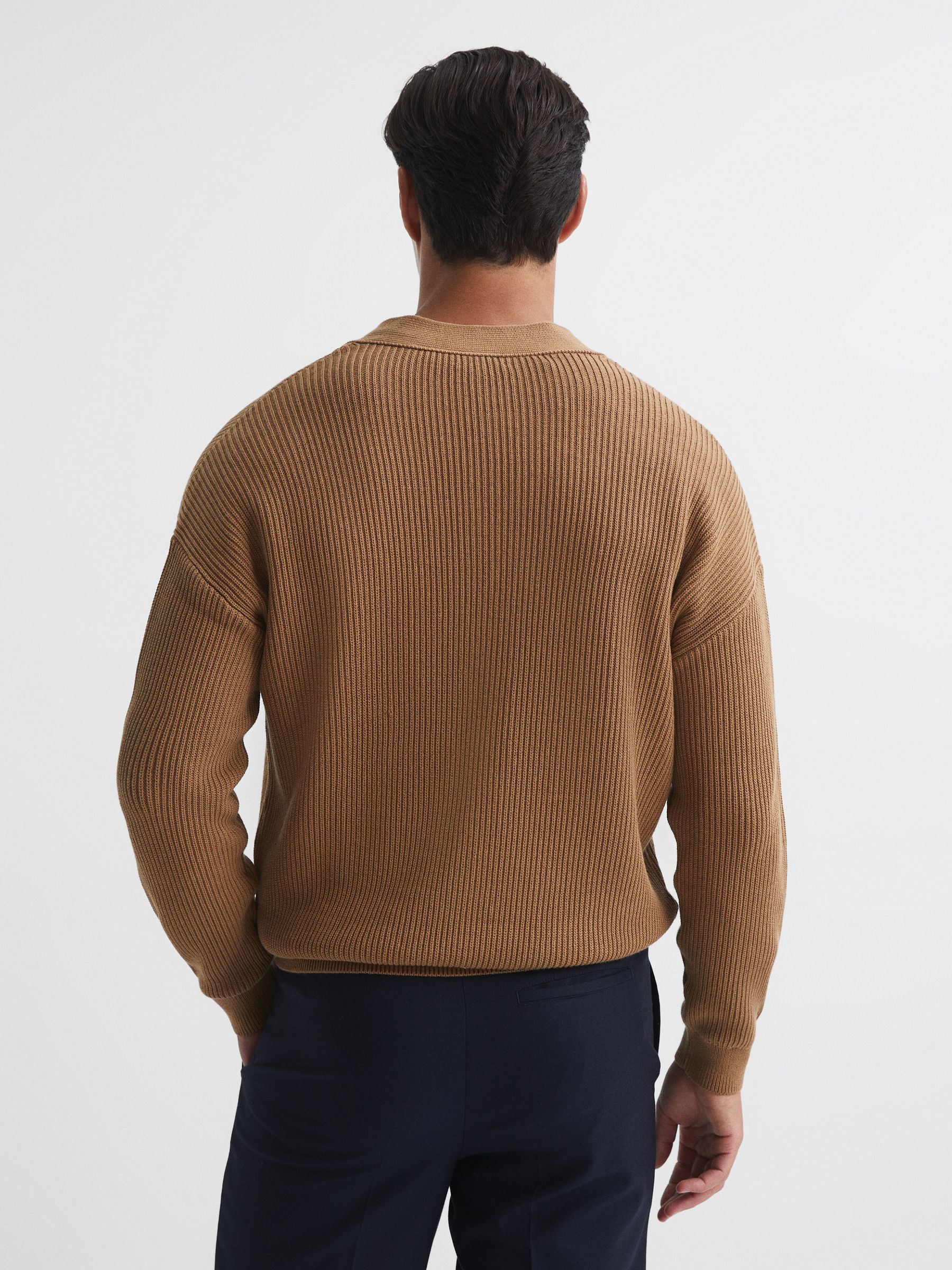 Chunky Knit Ribbed Cardigan in Camel - Image 5 of 6