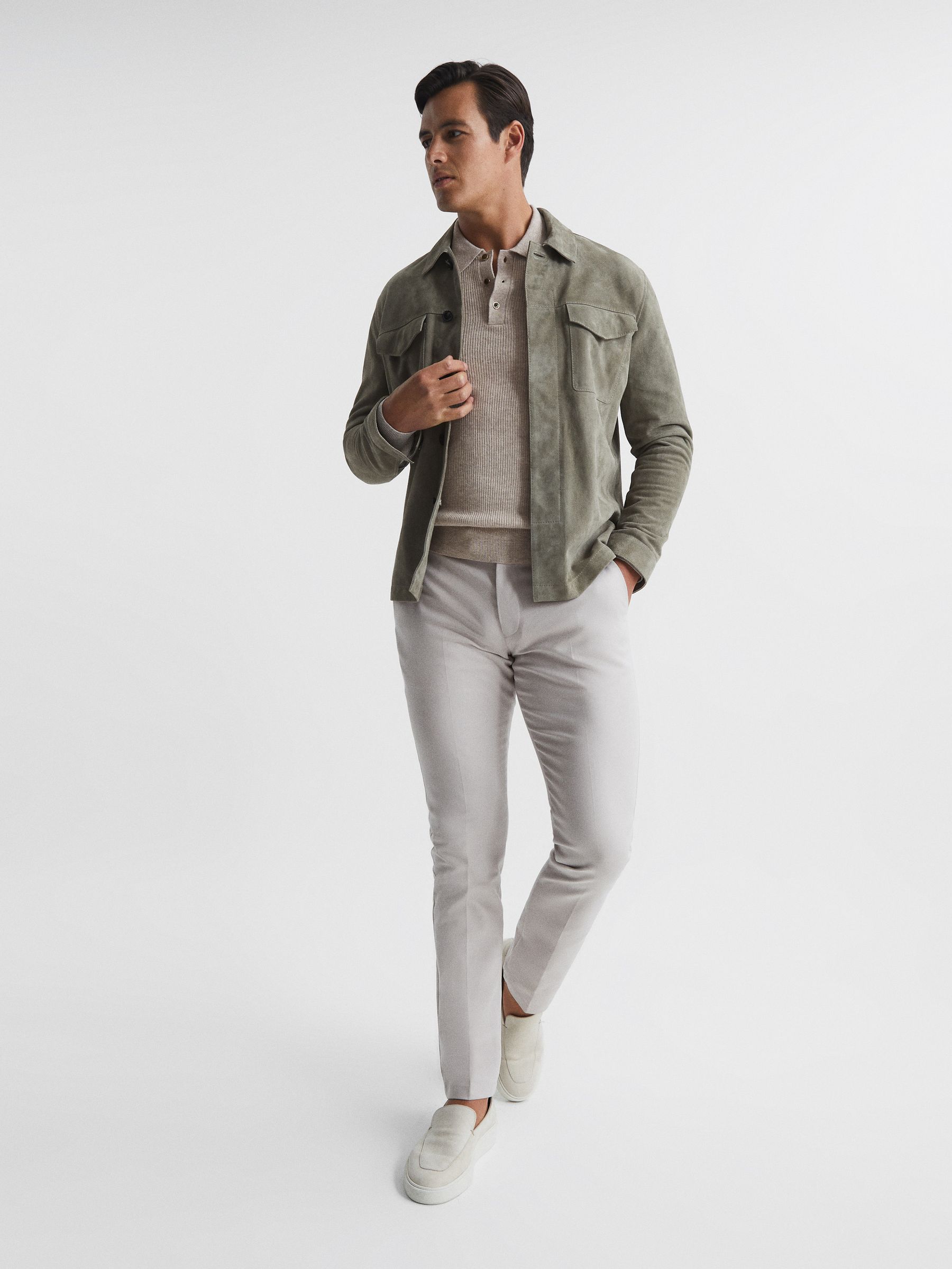 Buttoned Ribbed Polo Top in Oatmeal - Image 3 of 5