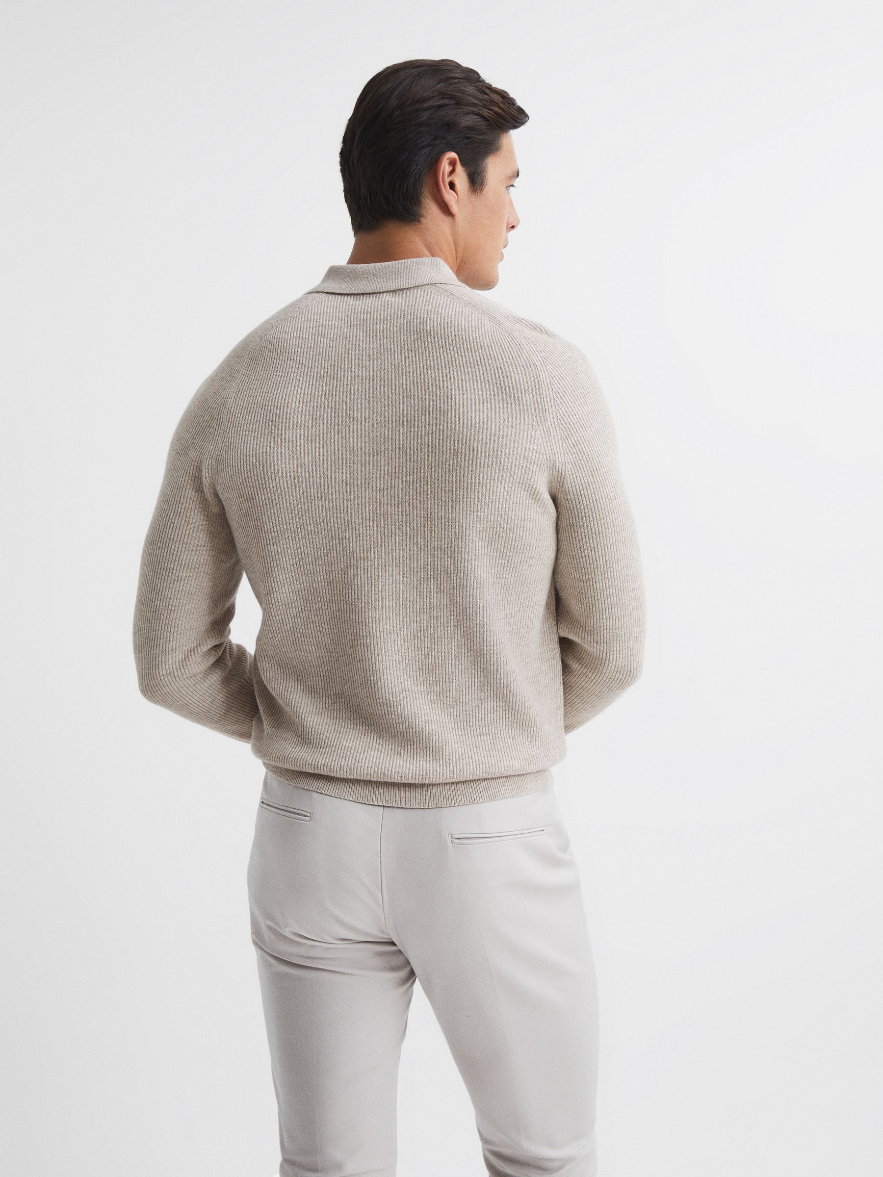 Buttoned Ribbed Polo Top in Oatmeal - Image 5 of 5
