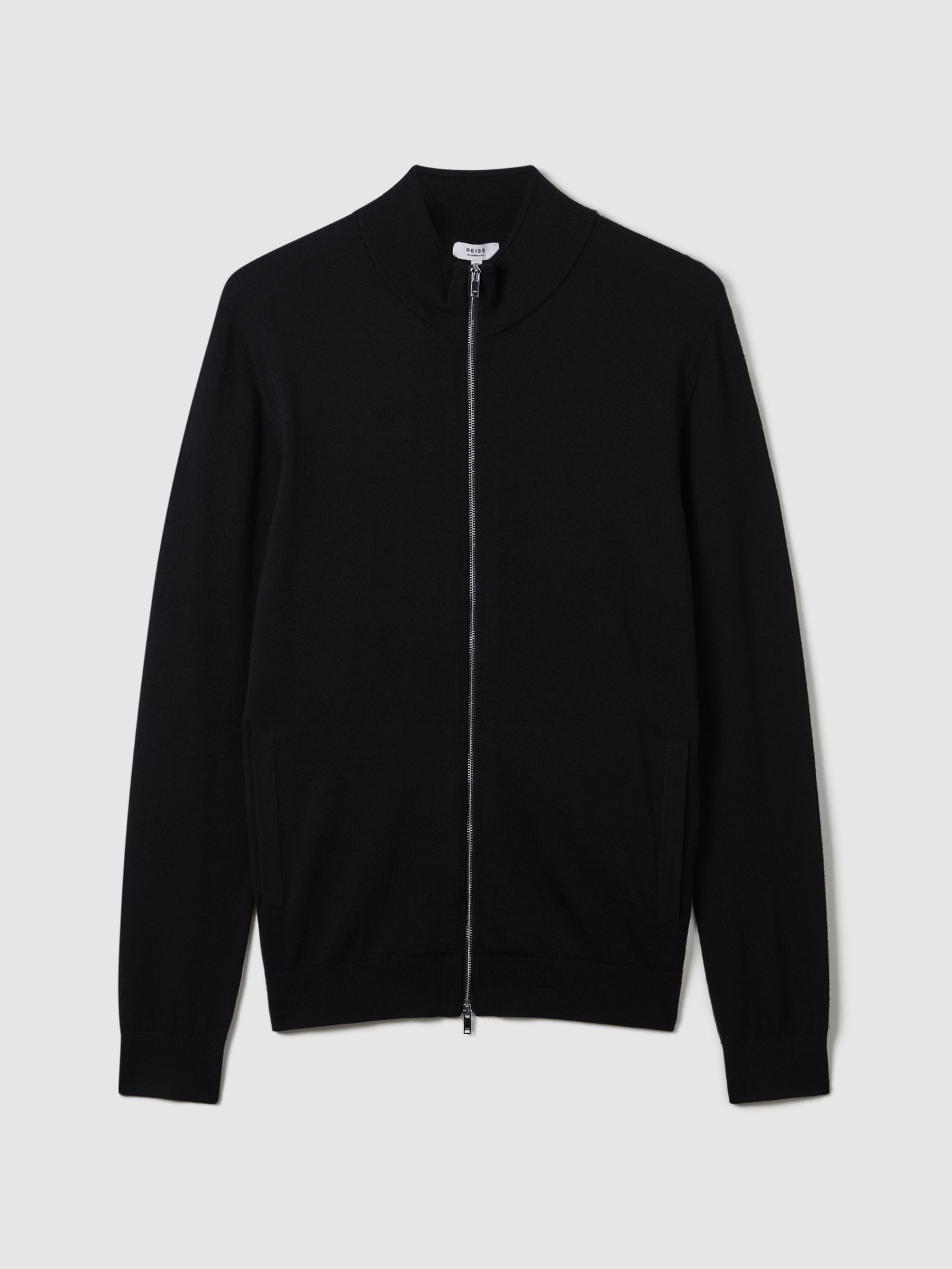 Merino Wool Zip-Through Cardigan in Black - Image 2 of 6