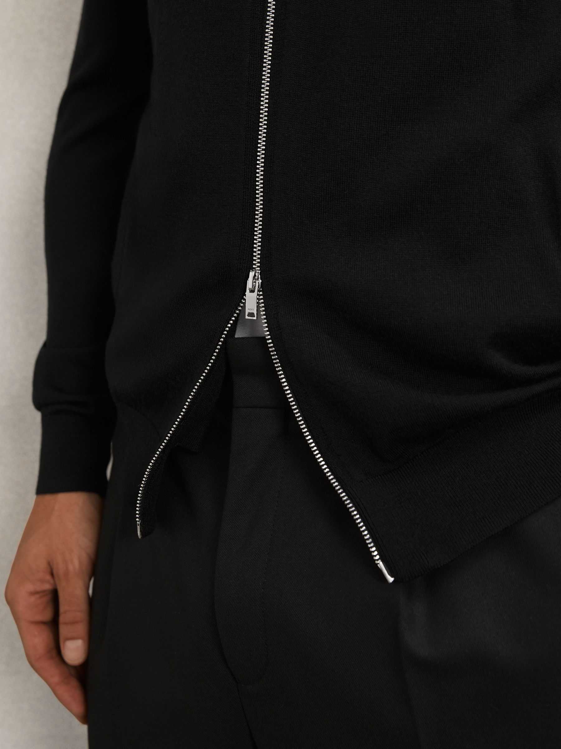 Wool Funnel-Neck Cardigan in Black - image 5