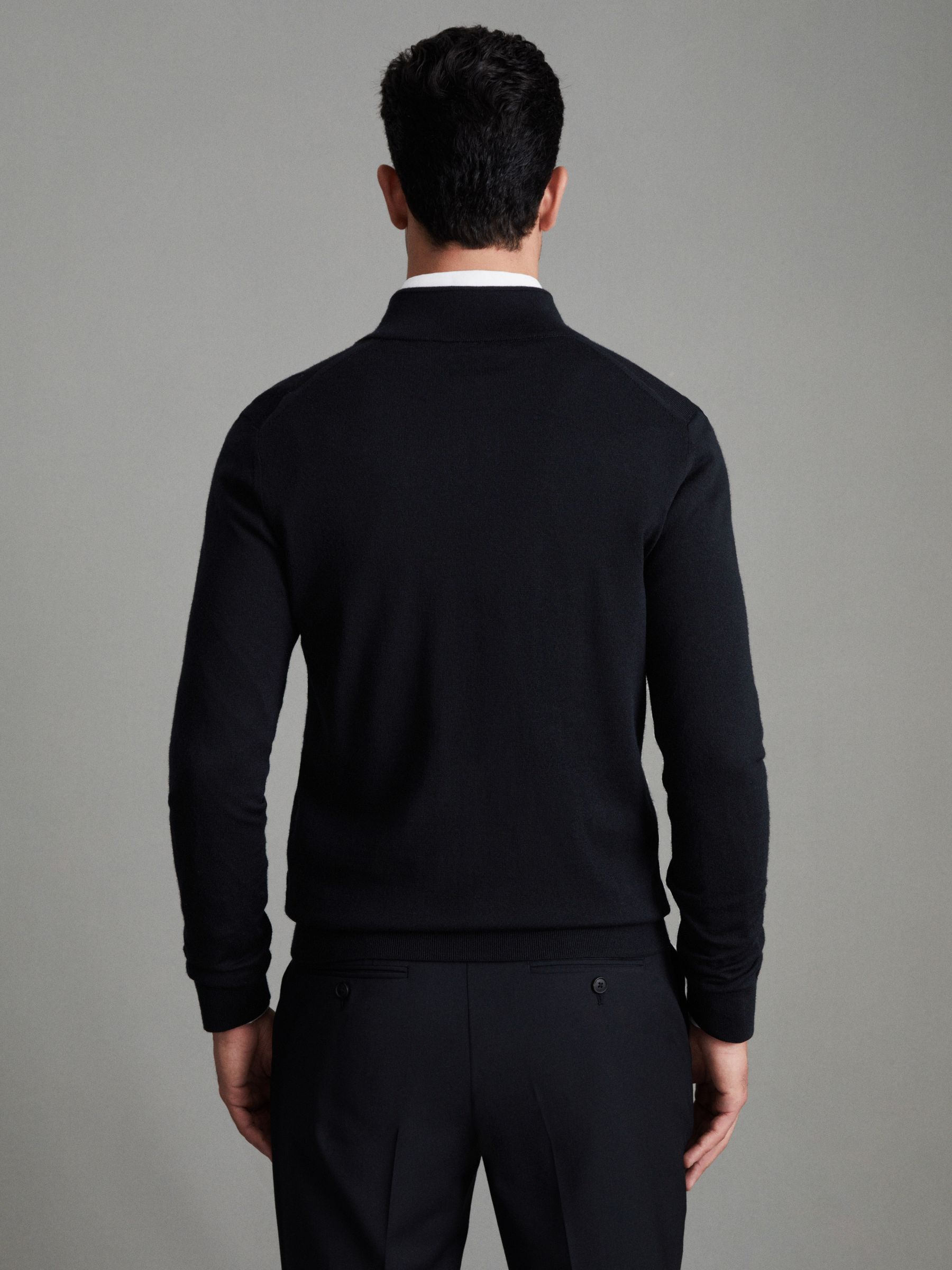 Merino Wool Zip-Through Cardigan in Black - Image 4 of 6